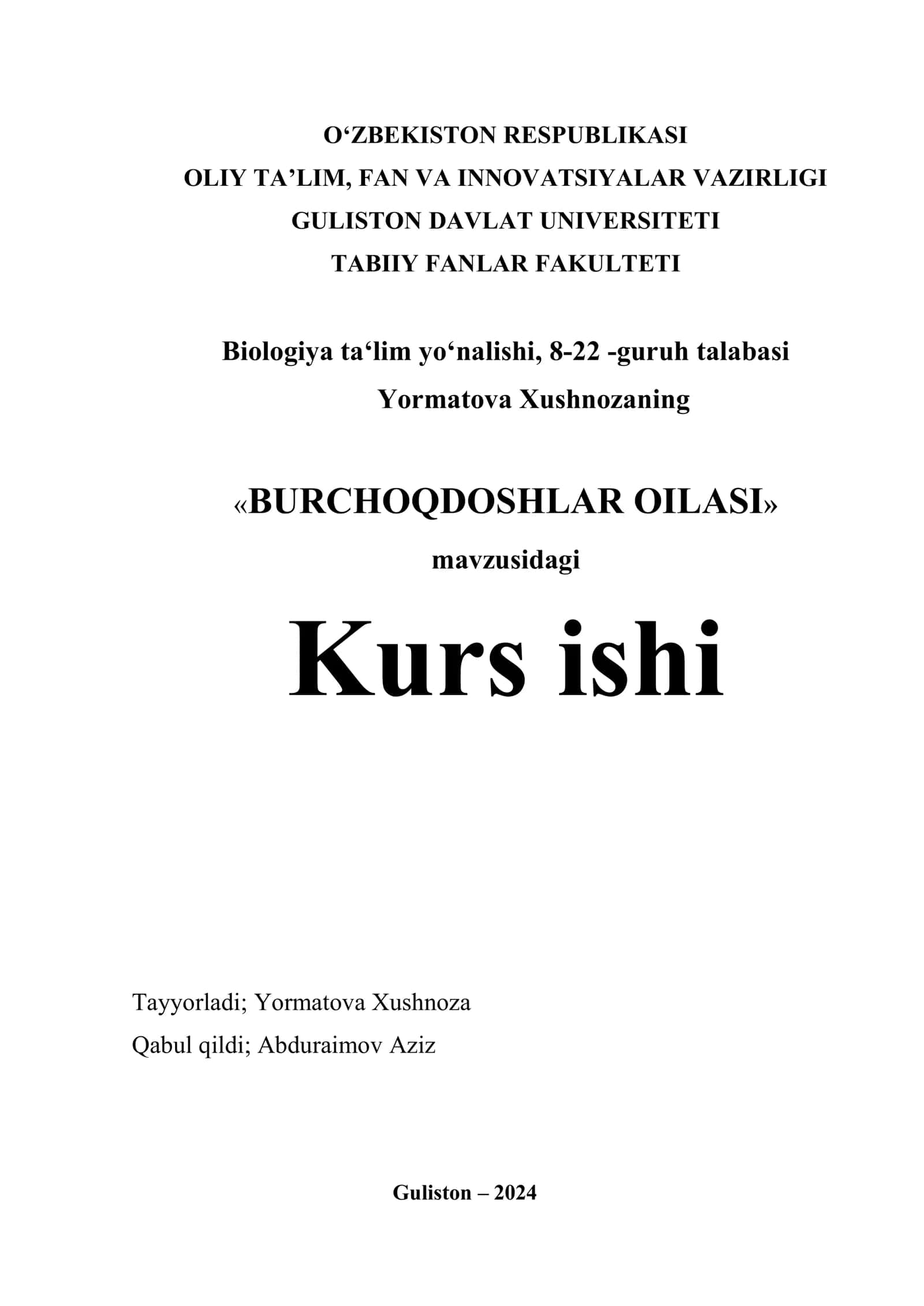 Burchoqdoshlar Oilasi Kurs ishi 1