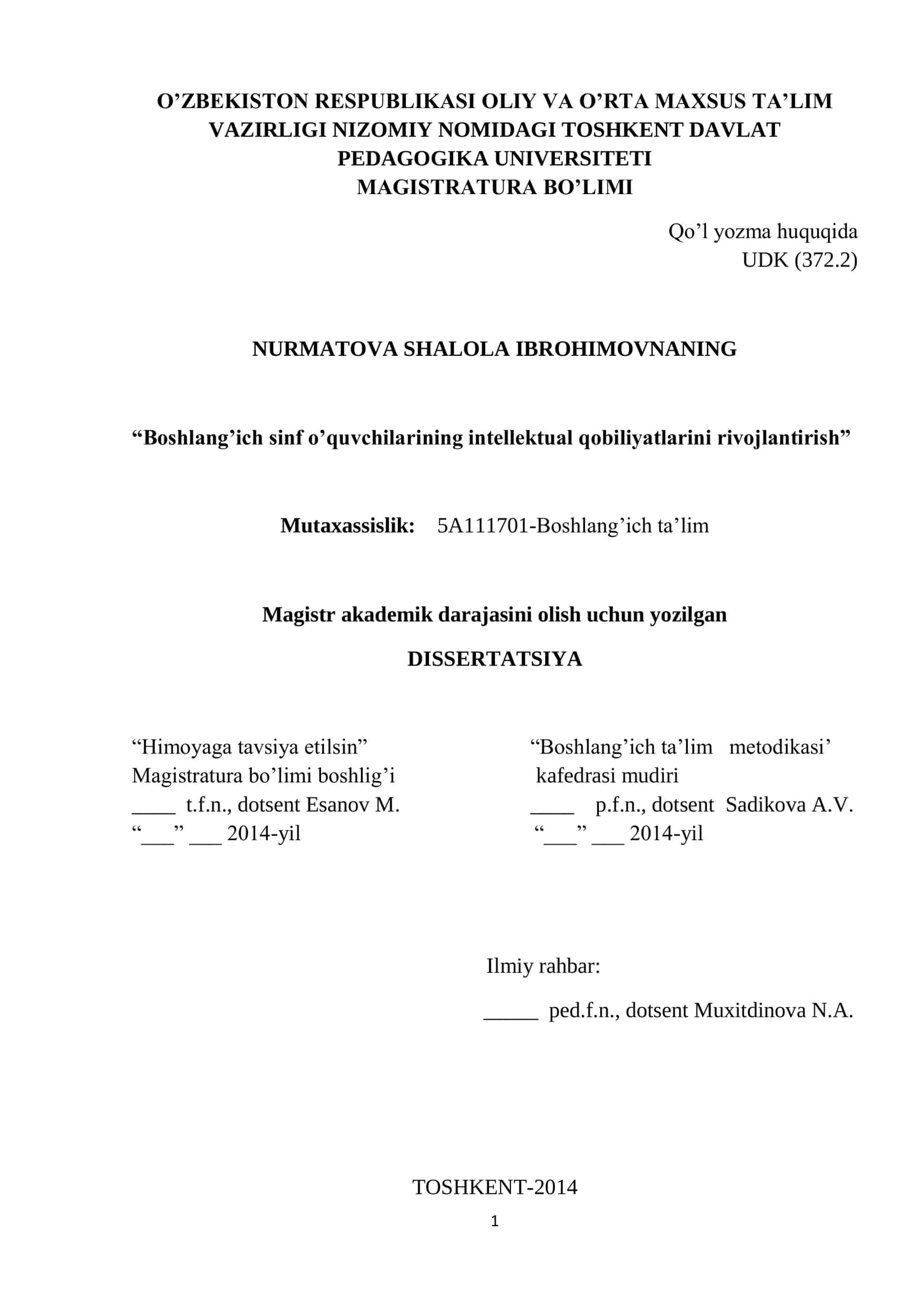 Boshlang’ich sinf o’quvchilarining intellektual qobiliyatlarini rivojlantirish 1
