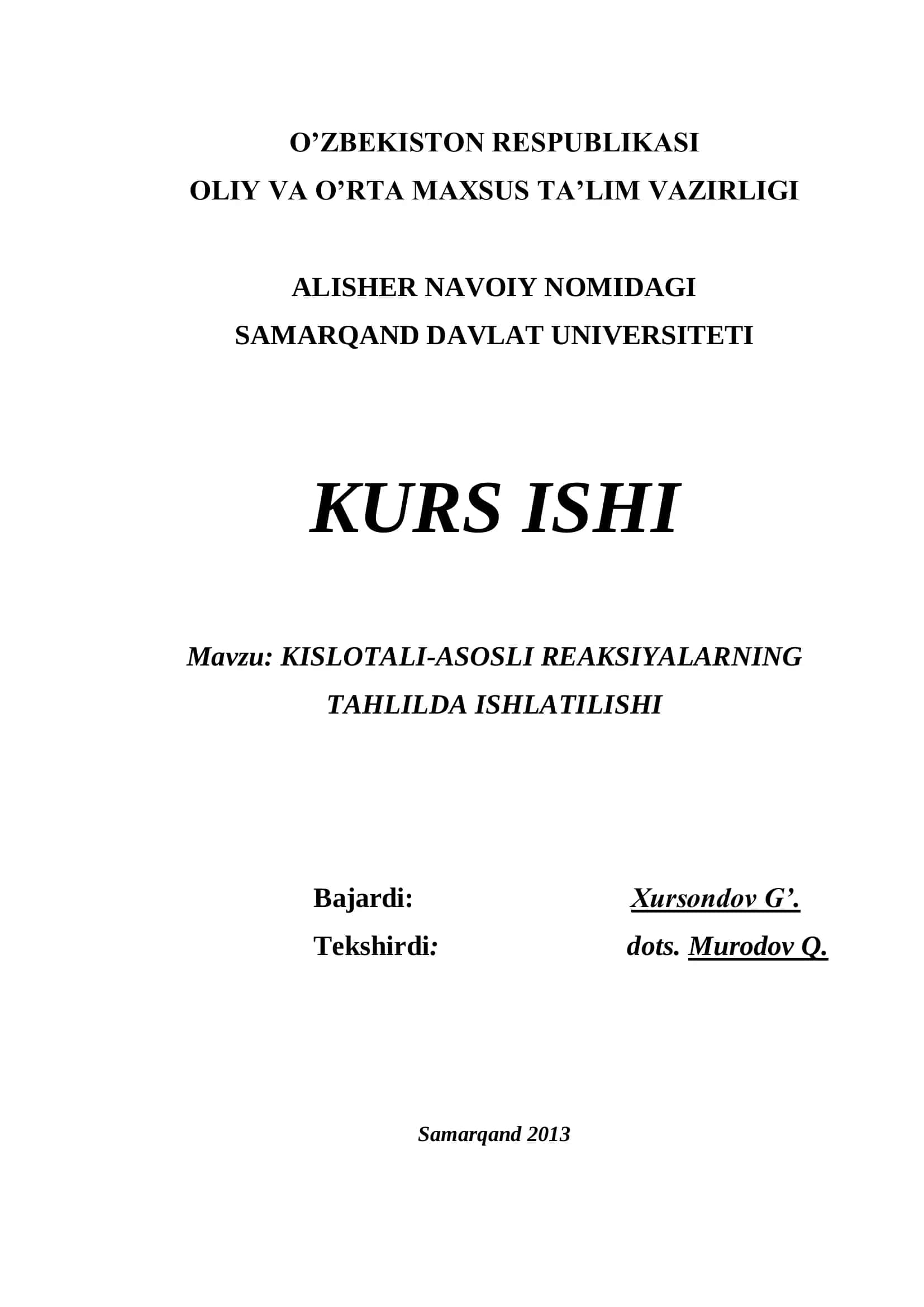 KISLOTALI-ASOSLI REAKSIYALARNING TAHLILDA ISHLATILISHI 1