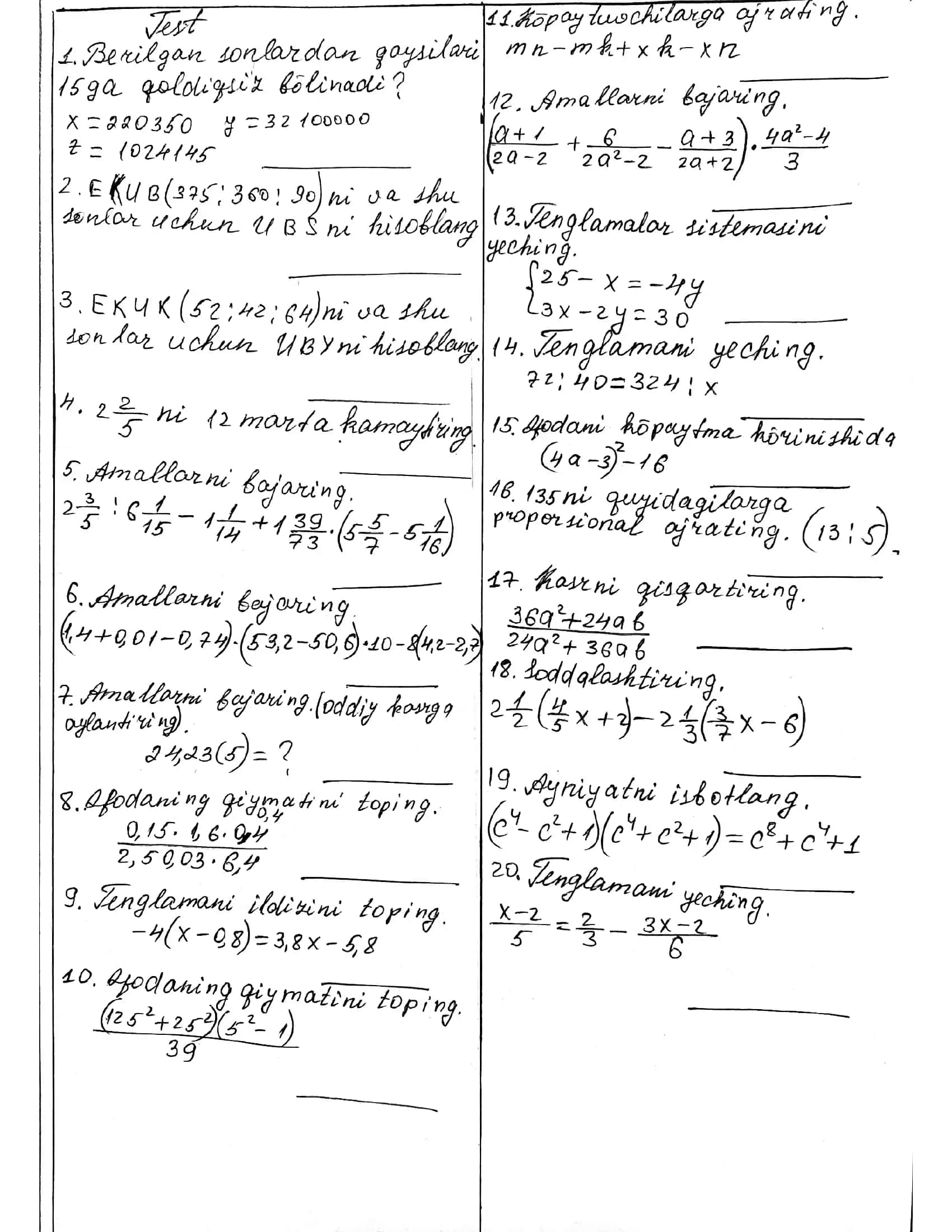 matematika test 1