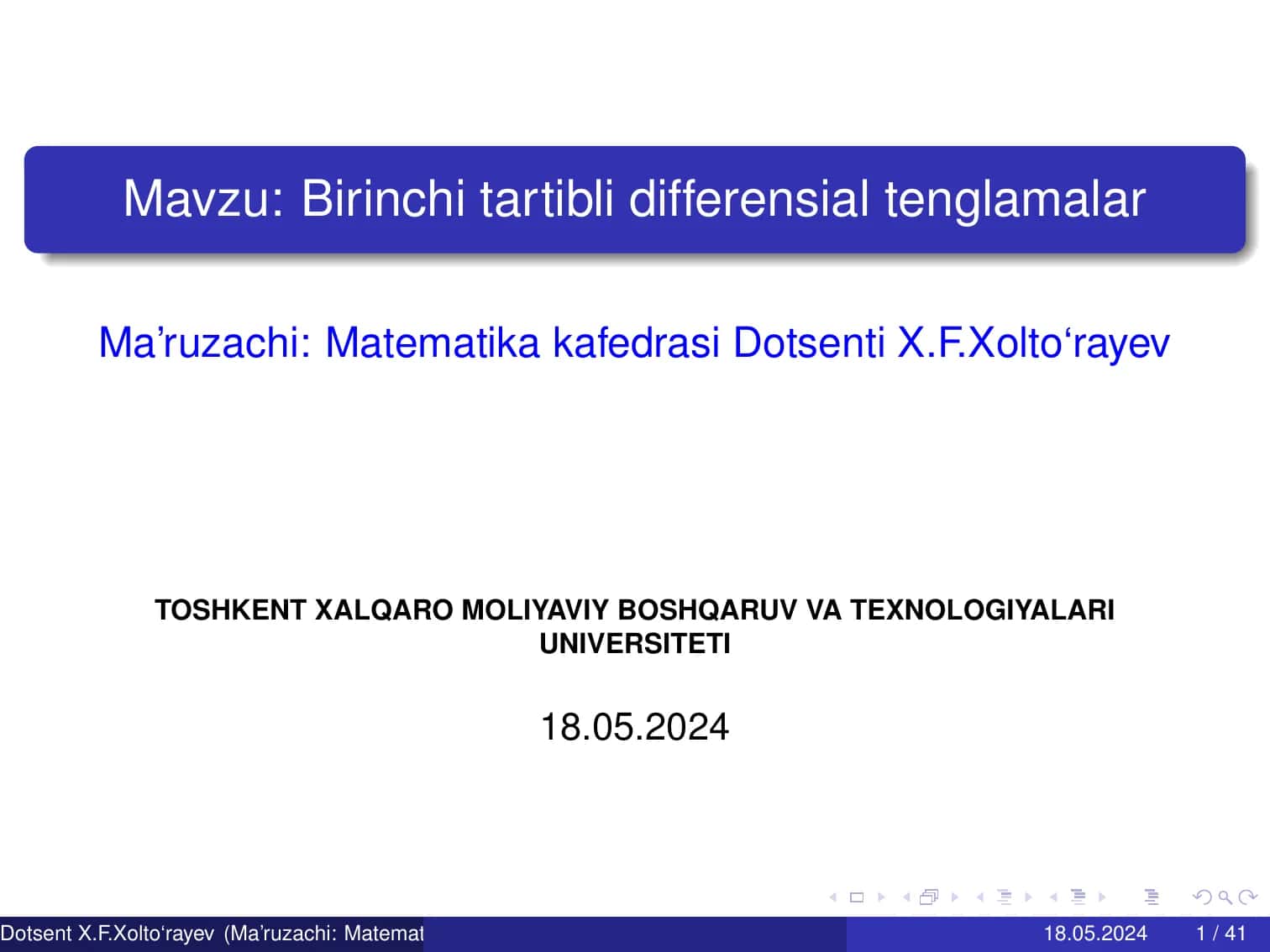 Birinchi tartibli differensial tenglamalar 1