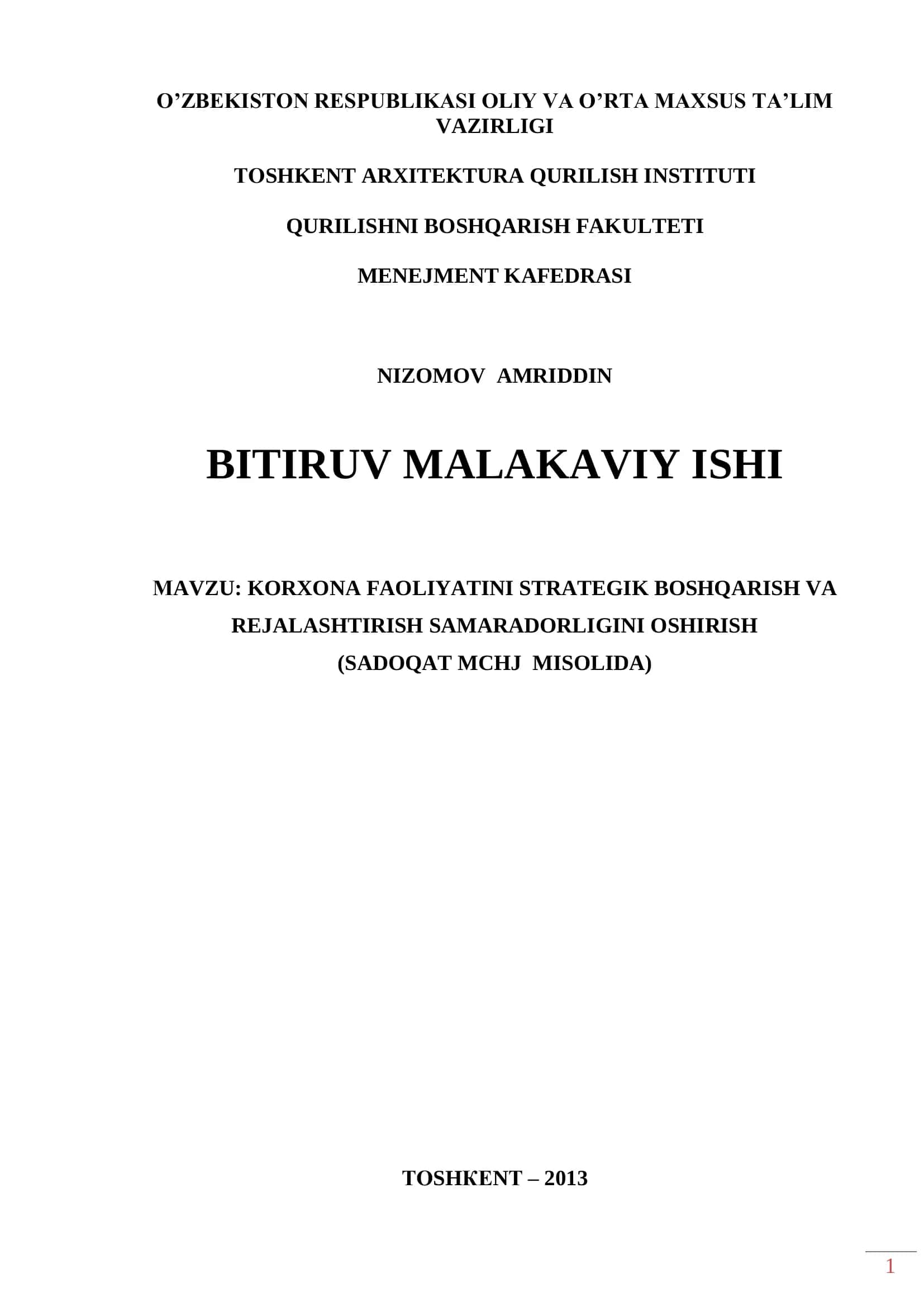KORXONA FAOLIYATINI STRATEGIK BOSHQARISH VA REJALASHTIRISH SAMARADORLIGINI OSHIRISH 1