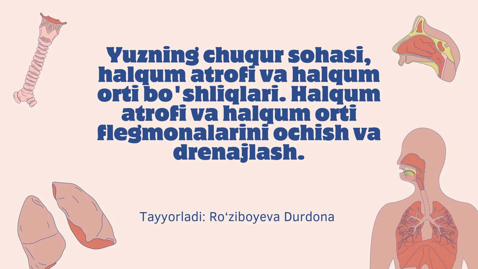 Yuzning chuqur sohasi, halqum atrofi va halqum orti bo'shliqlari. Halqum atrofi va halqum orti flegmonalarini ochish va drenajlash. 1