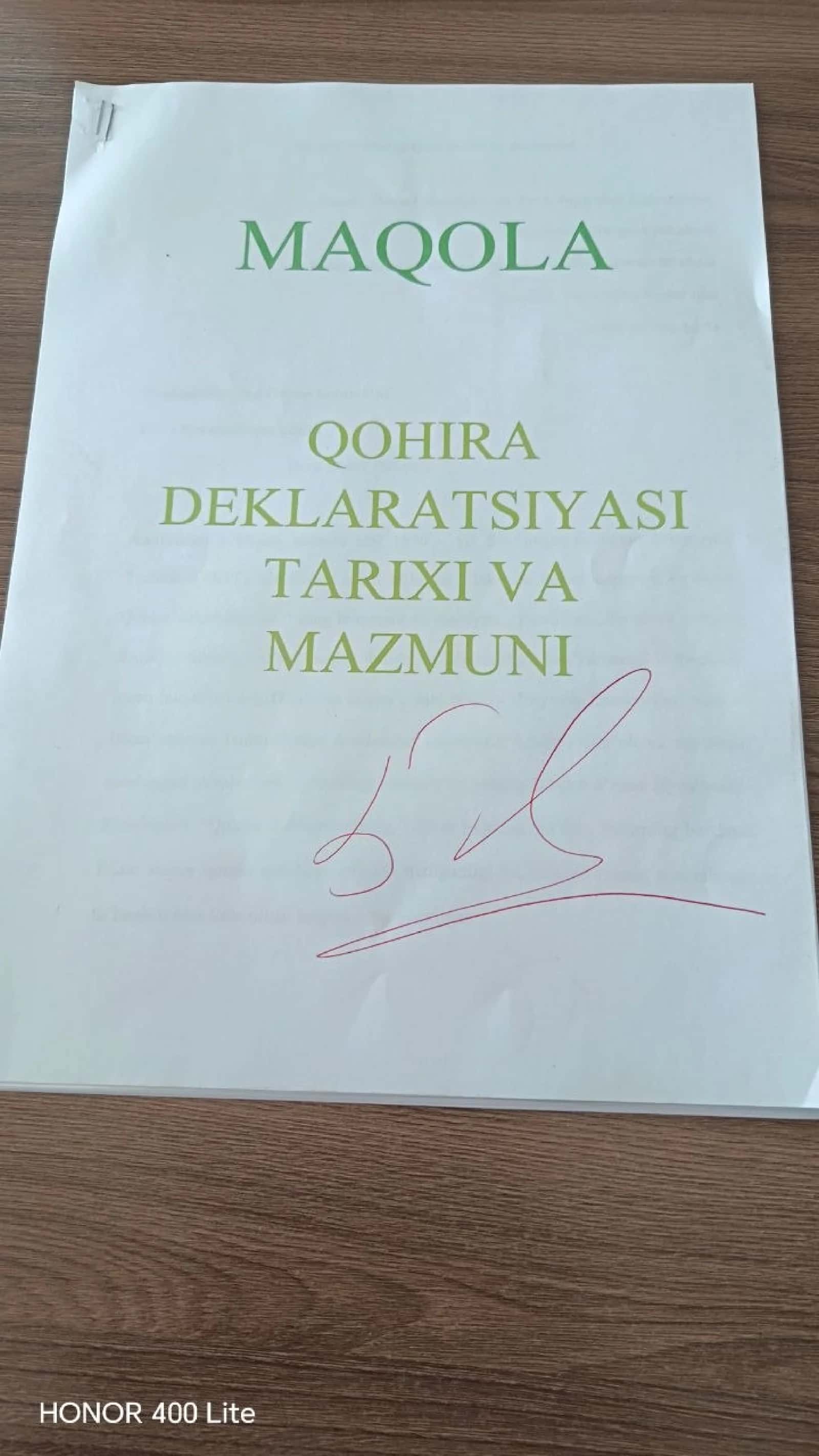 Qohira deklaratsiyasi tarixi va mazmuni haqida maqola 1