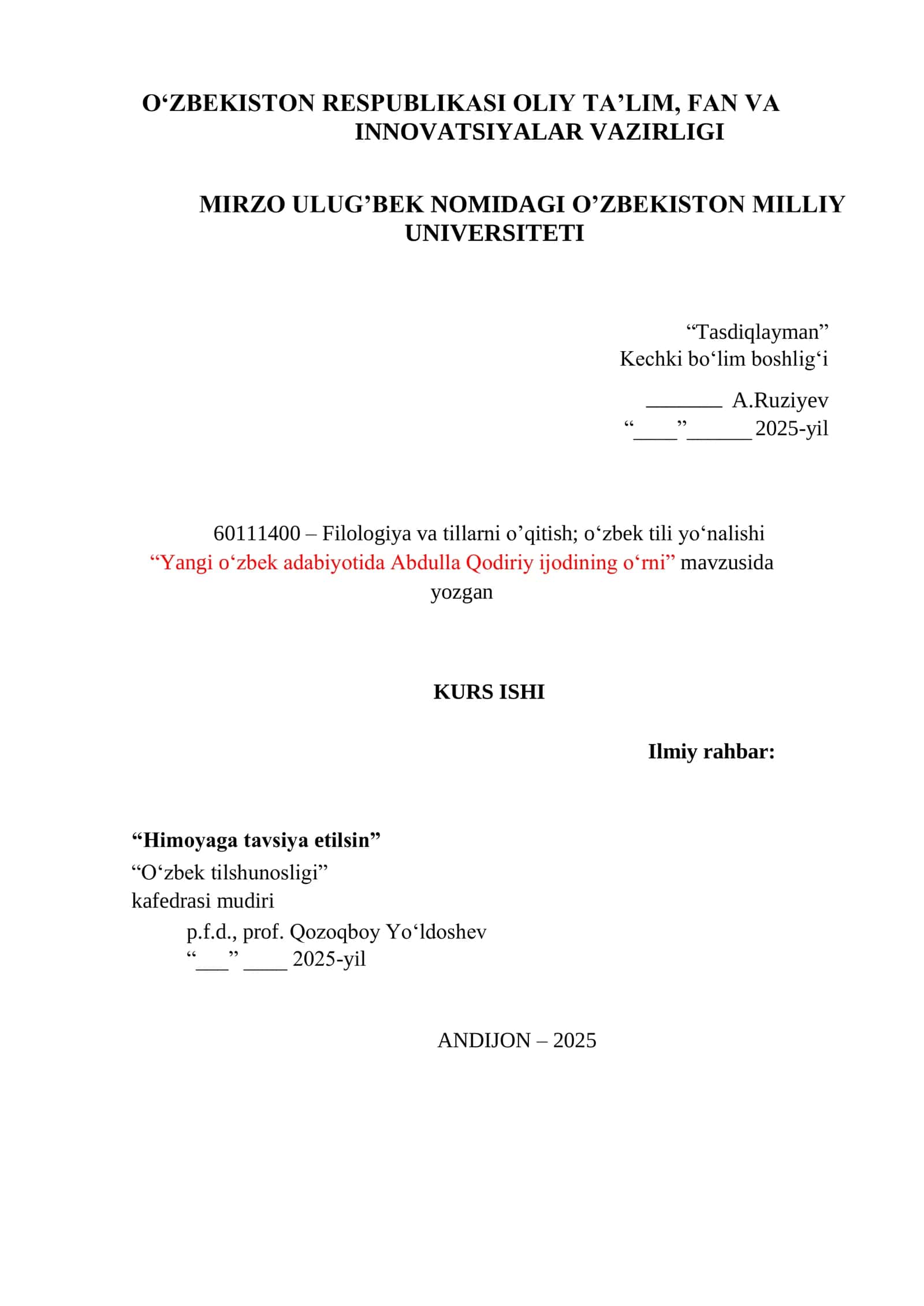 Yangi o‘zbek adabiyotida Abdulla Qodiriy ijodining o‘rni 1