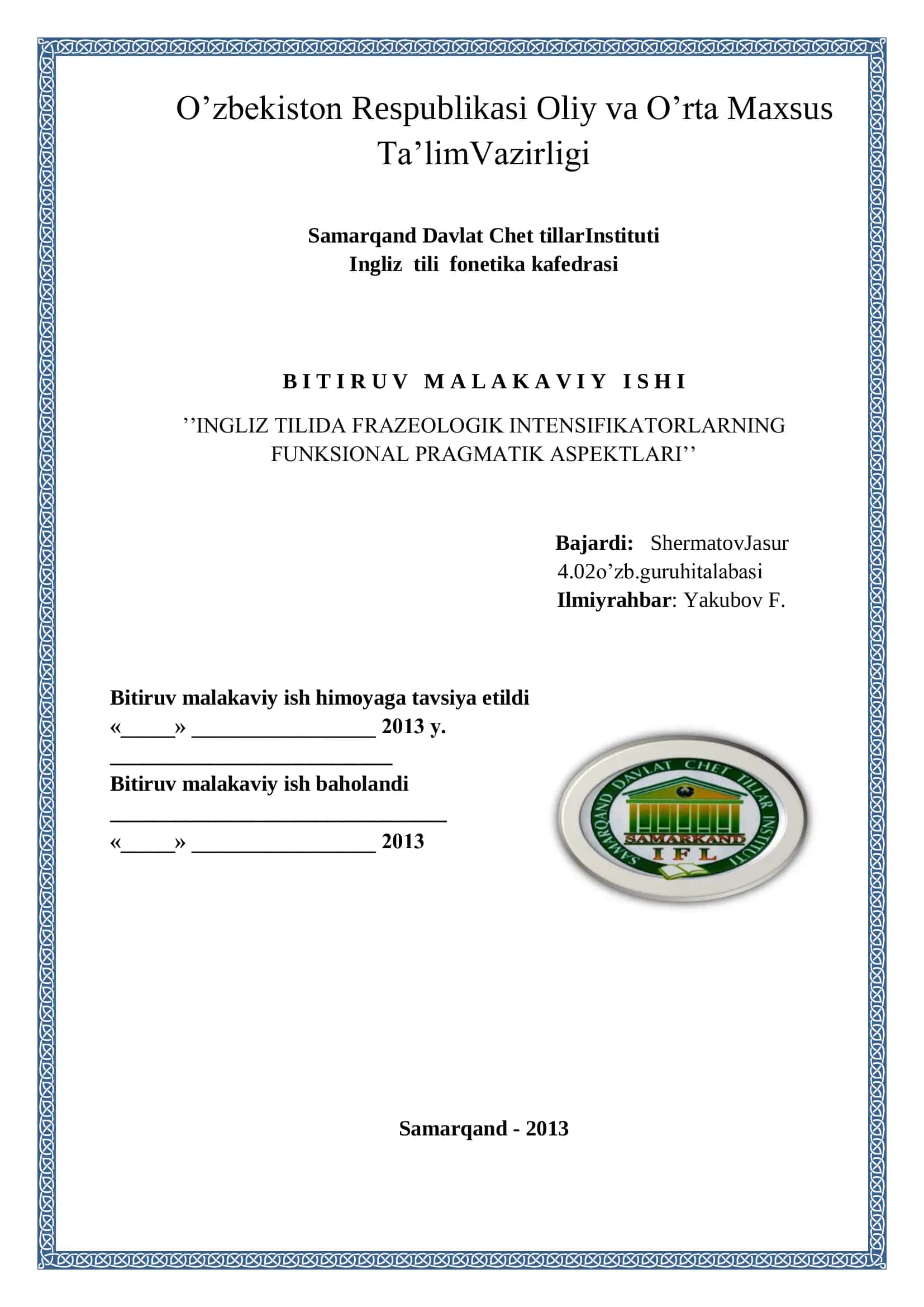 INGLIZ TILIDA FRAZEOLOGIK INTENSIFIKATORLARNING FUNKSIONAL PRAGMATIK ASPEKTLARI 1
