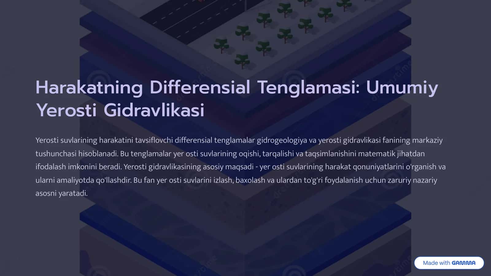 umumiy va yer osti gidravlikasi fanidan harakatning differensial tenlamasi 1