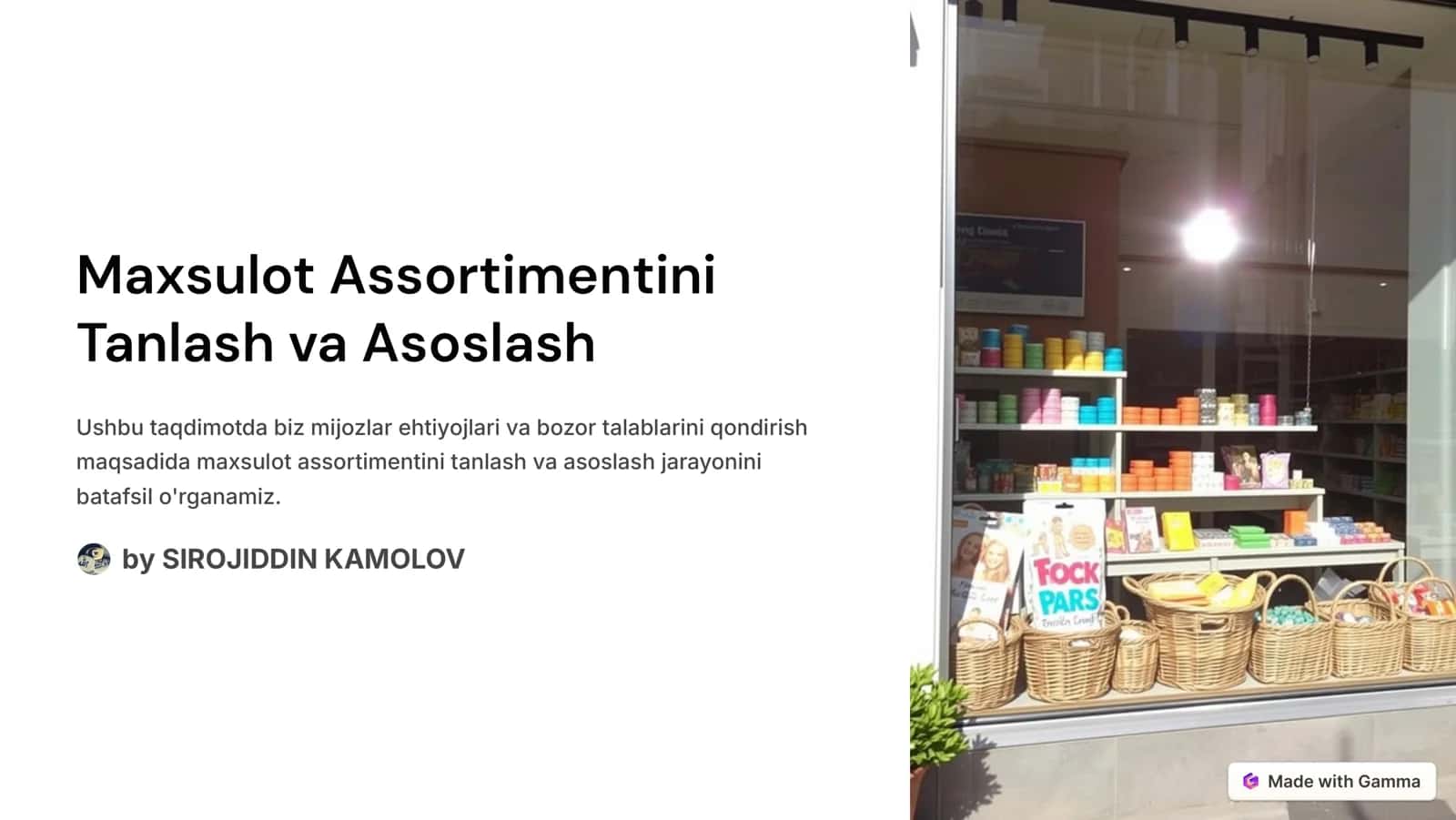 Maxsulot Assortimentini Tanlash va Asoslash 1
