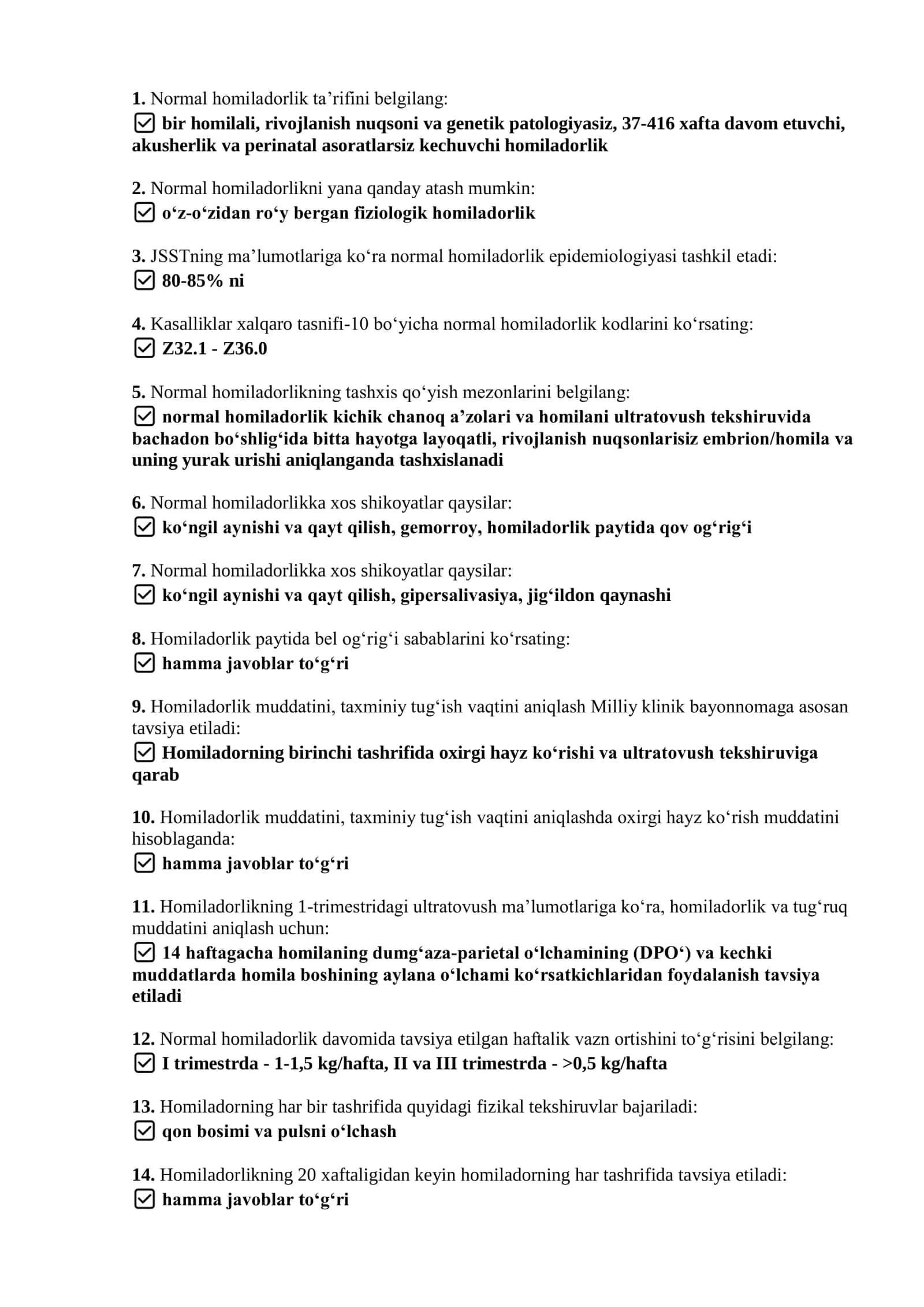 Argos test savollari javoblari bilan. Akusherlik va ginekologiya 1
