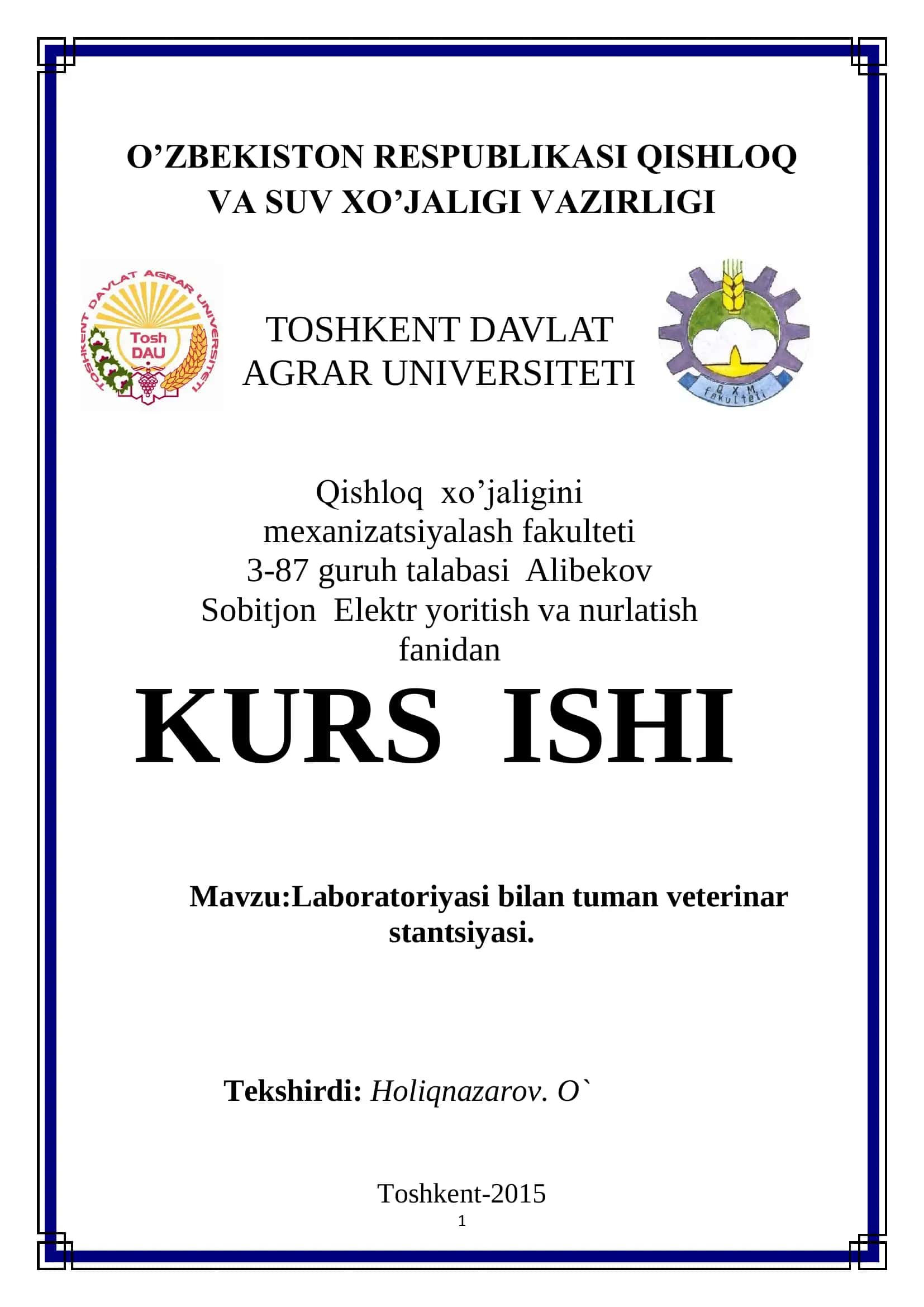 Laboratoriyasi bilan tuman veterinar stantsiyasi 1