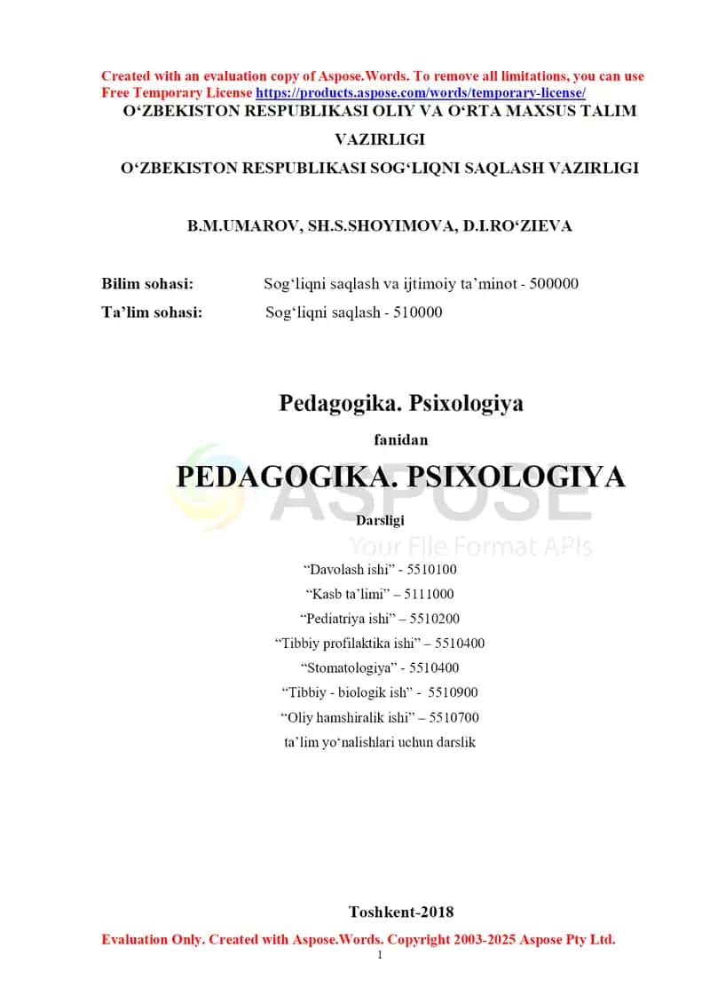 Pedagogika. Psixologiya. Darslik 1