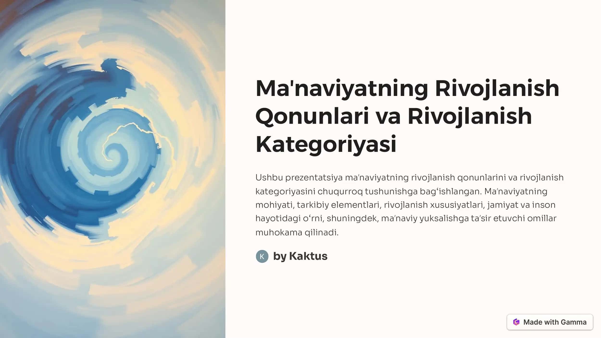 Maʼnaviyatning Rivojlanish 1