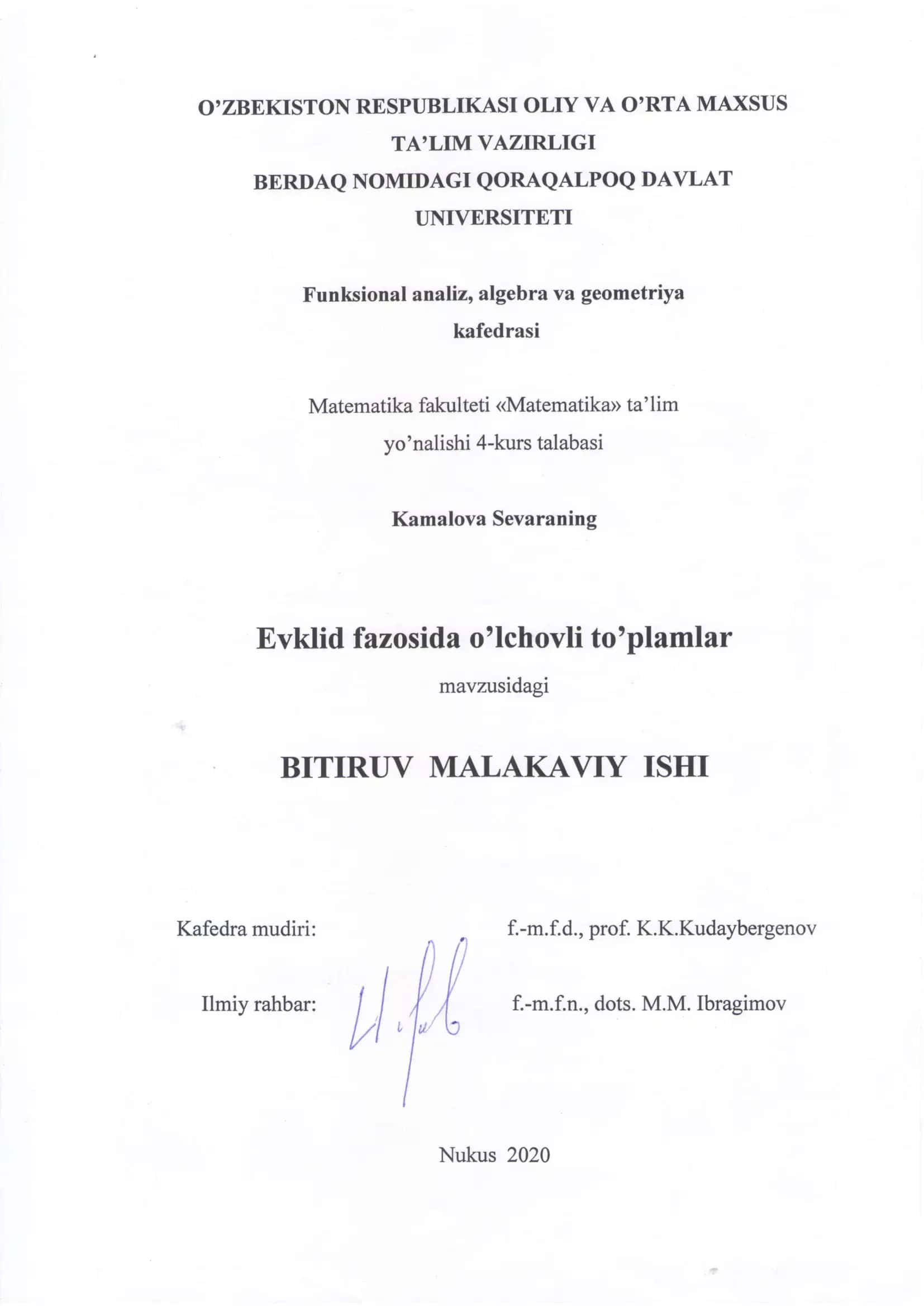 Evklid fazosida o'lchovli to'plamlar 1