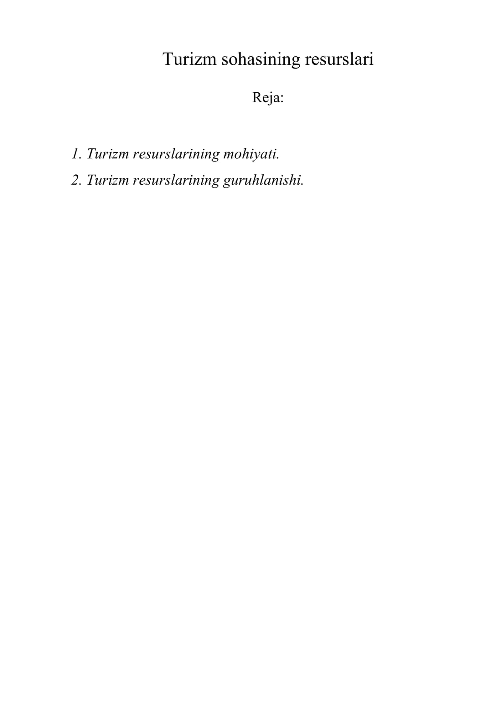 Turizm sohasining resurslari 1