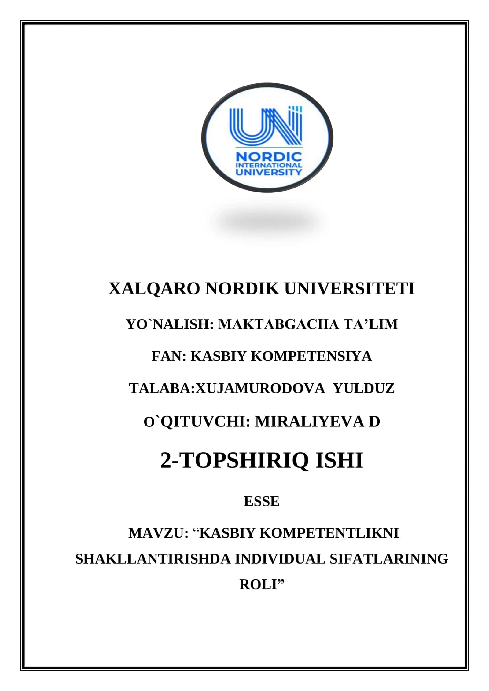 MAKTABGACHA TA’LIM "KASBIY KOMPETENTLIKNI SHAKLLANTIRISHDA INDIVIDUAL SIFATLARINING ROLI" 1