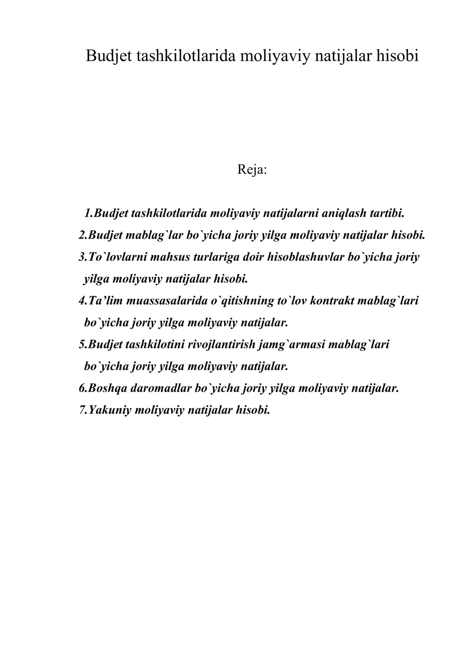 Budjet tashkilotlarida moliyaviy natijalar hisobi 1
