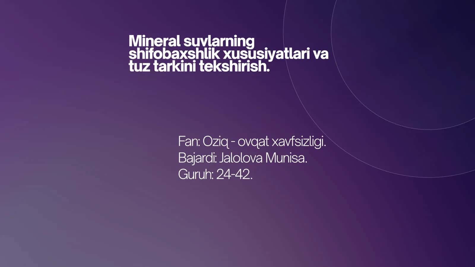 Mineral suvlarning shifobaxshlik xususiyatlari va tuz tarkini tekshirish 1