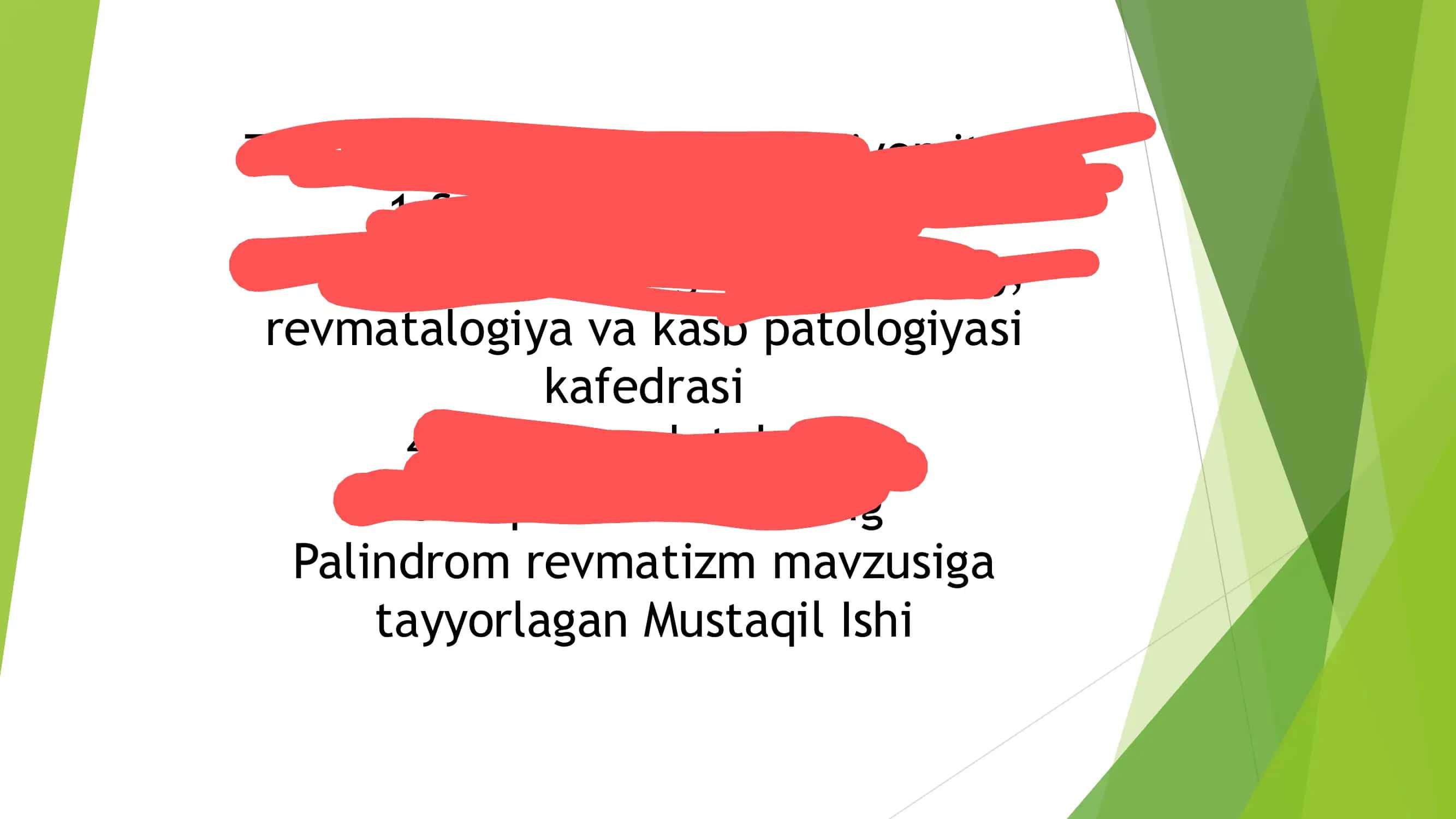 Palindrom revmatizm Mustaqil Ishi 1