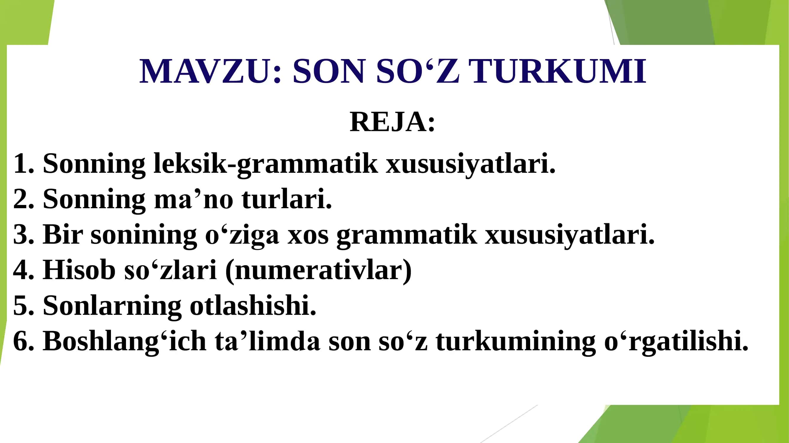 Son So‘z Turkumi 1