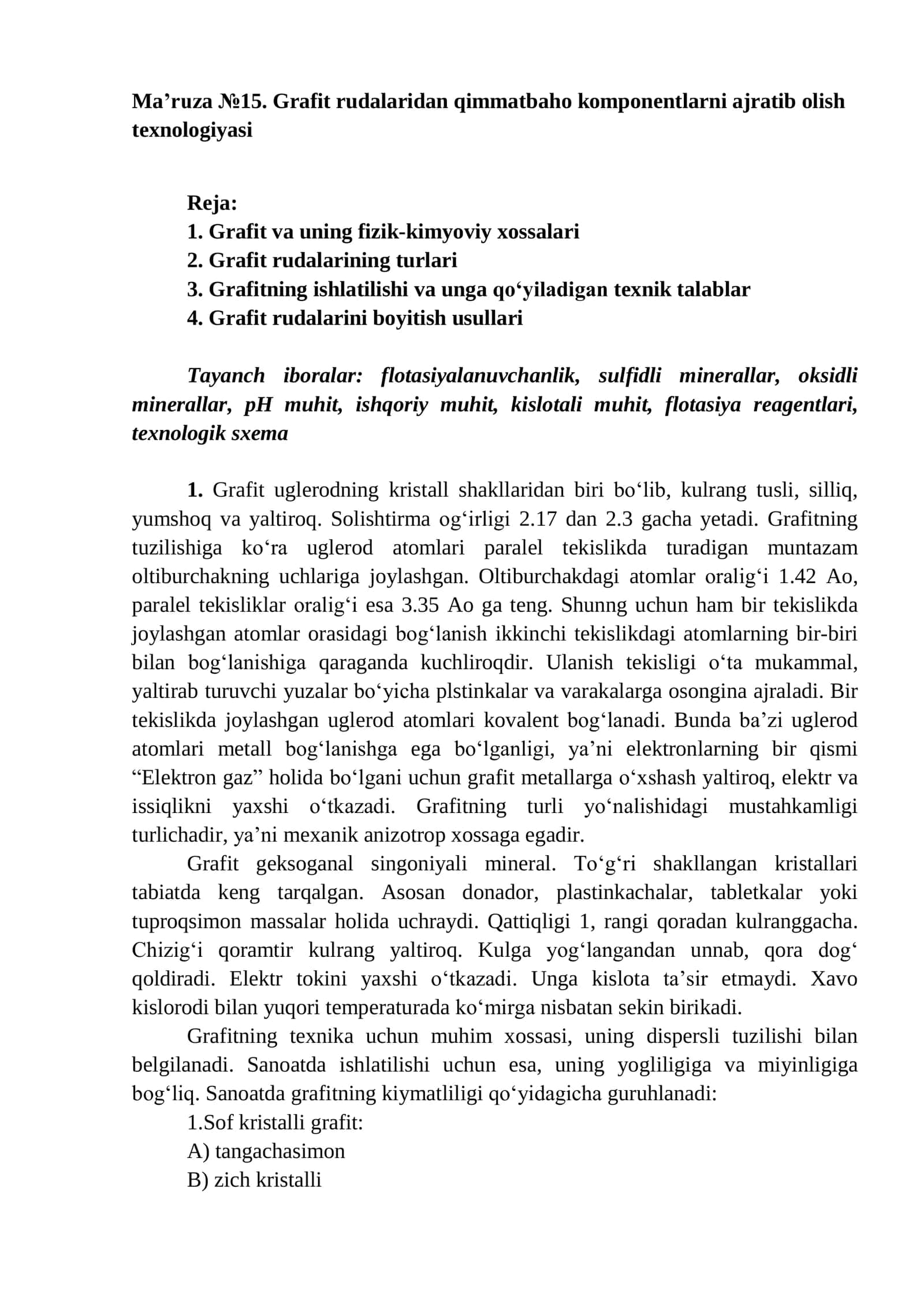 Grafit rudalaridan qimmatbaho komponentlarni ajratib olish texnologiyasi 1