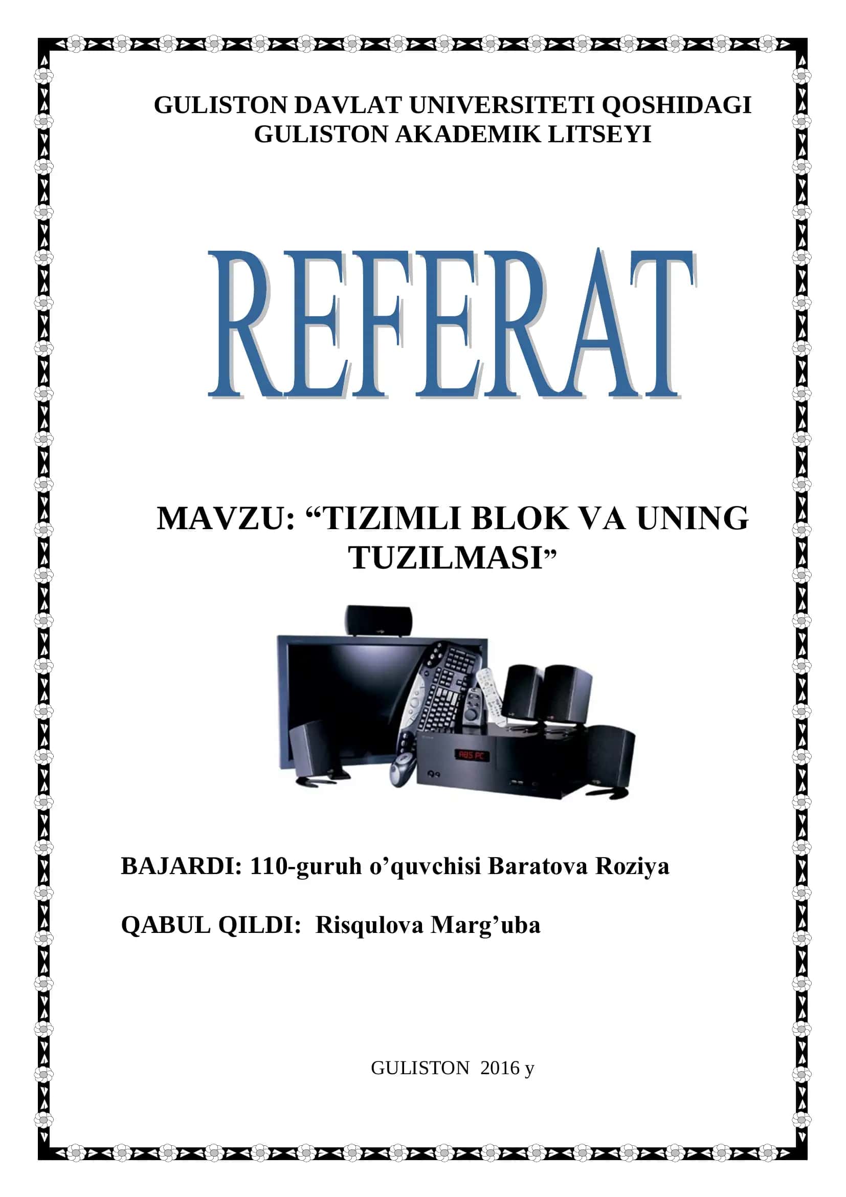 TIZIMLI BLOK VA UNING TUZILMASI 1