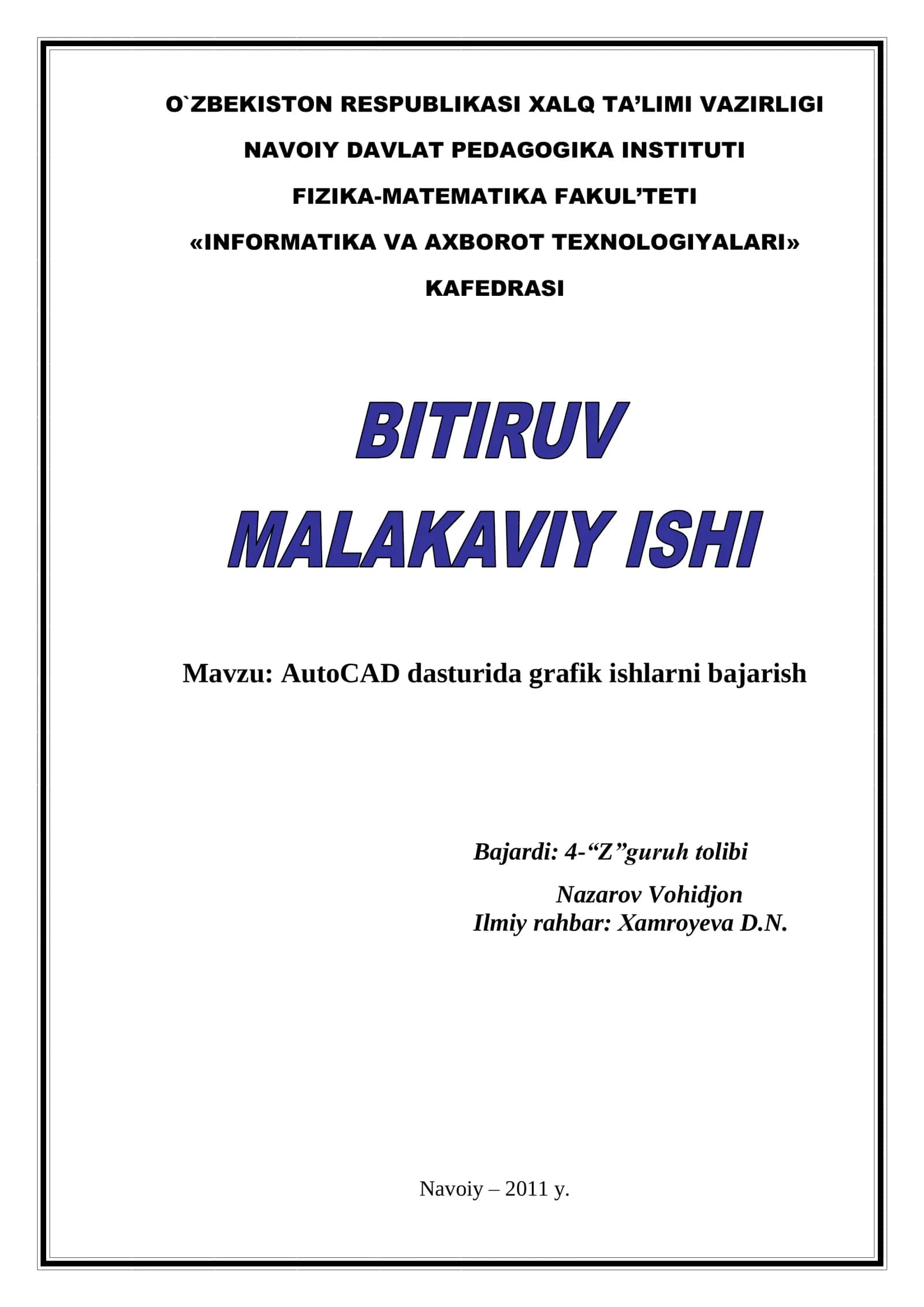 AutoCAD dasturida grafik ishlarni bajarish 1