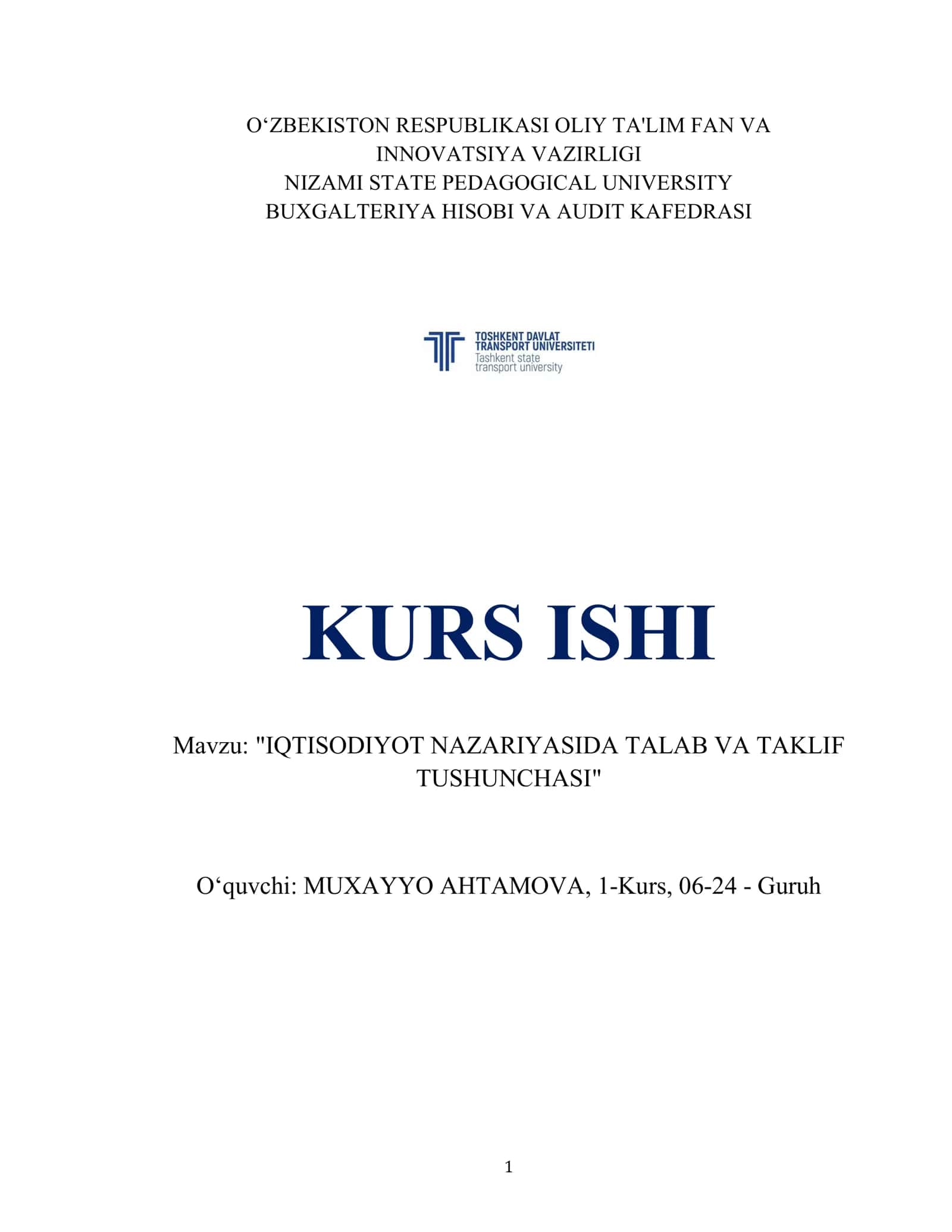 IQTISODIYOT NAZARIYASIDA TALAB VA TAKLIF TUSHUNCHASI 1