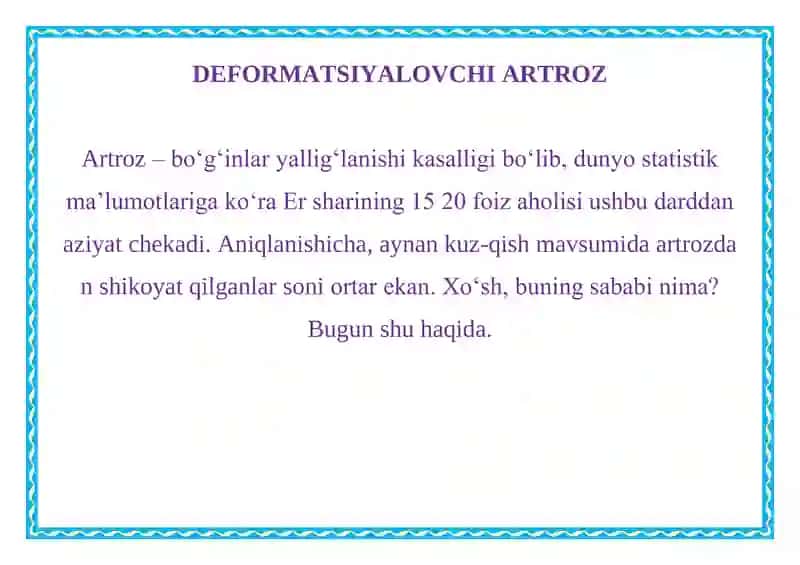 DEFORMATSIYALOVCHI ARTROZ