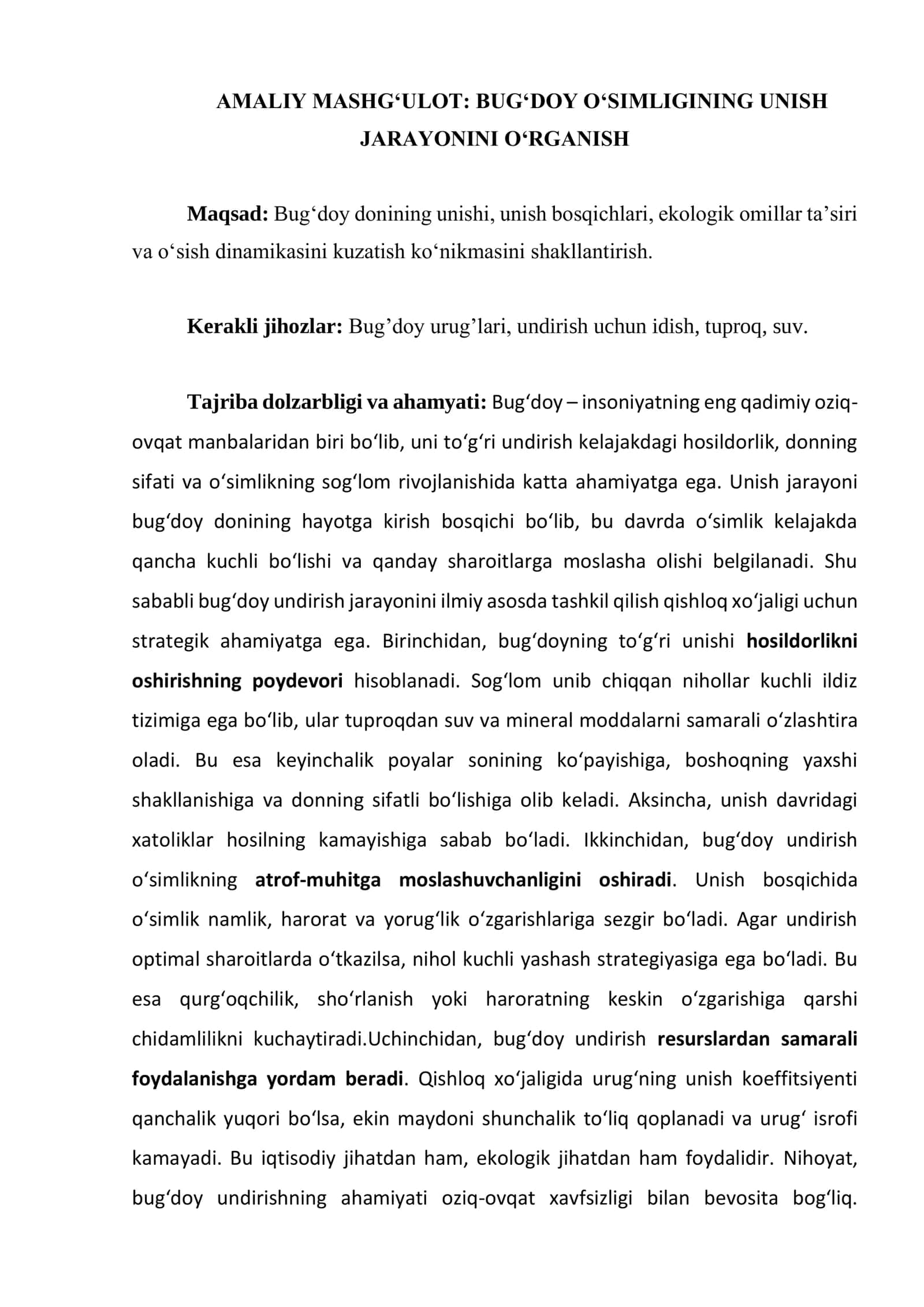 BUG‘DOY O‘SIMLIGINING UNISH JARAYONINI O‘RGANISH 1