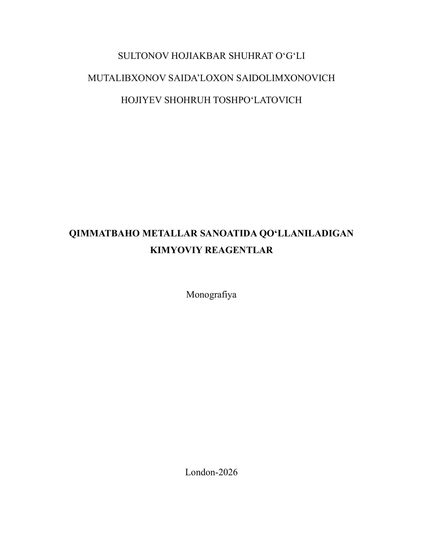 Qimmatbaho metallar sanoatida qo‘llaniladigan kimyoviy reagentlar 1
