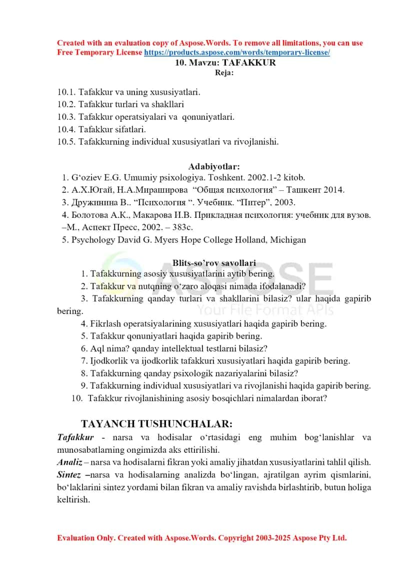 Tafakkur va uning xususiyatlari 1