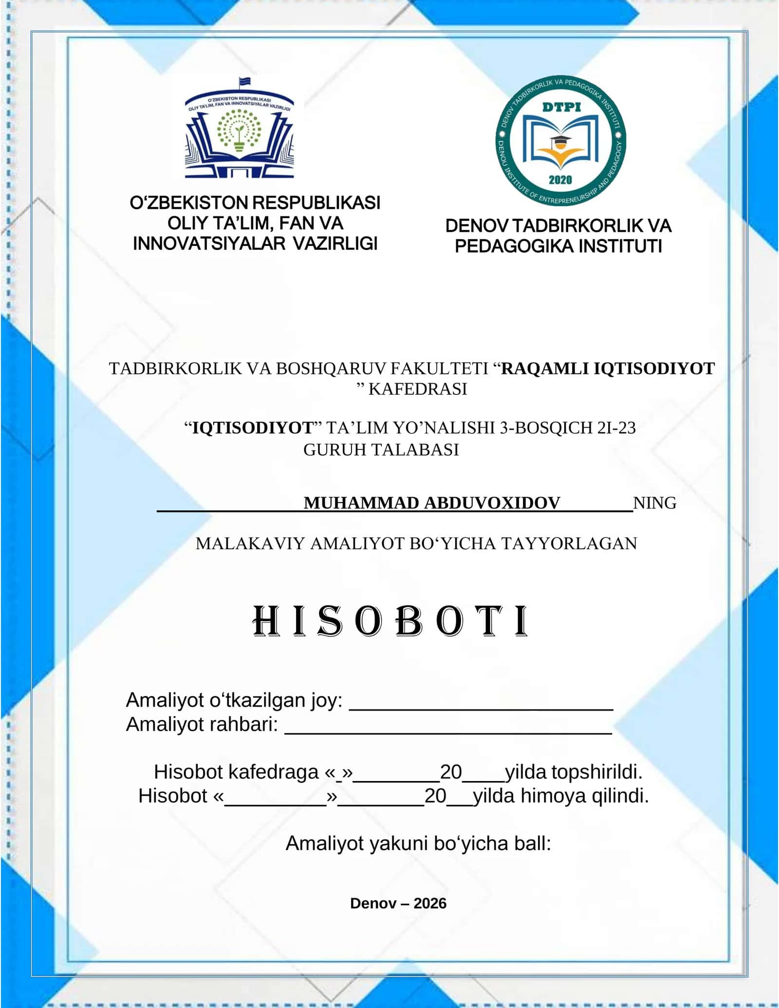 SOLIQ INSPEKSIYASINING TASHKILIY-HUQUQIY DENOV TUMAN  ASOSLARI VA FAOLIYATI 1