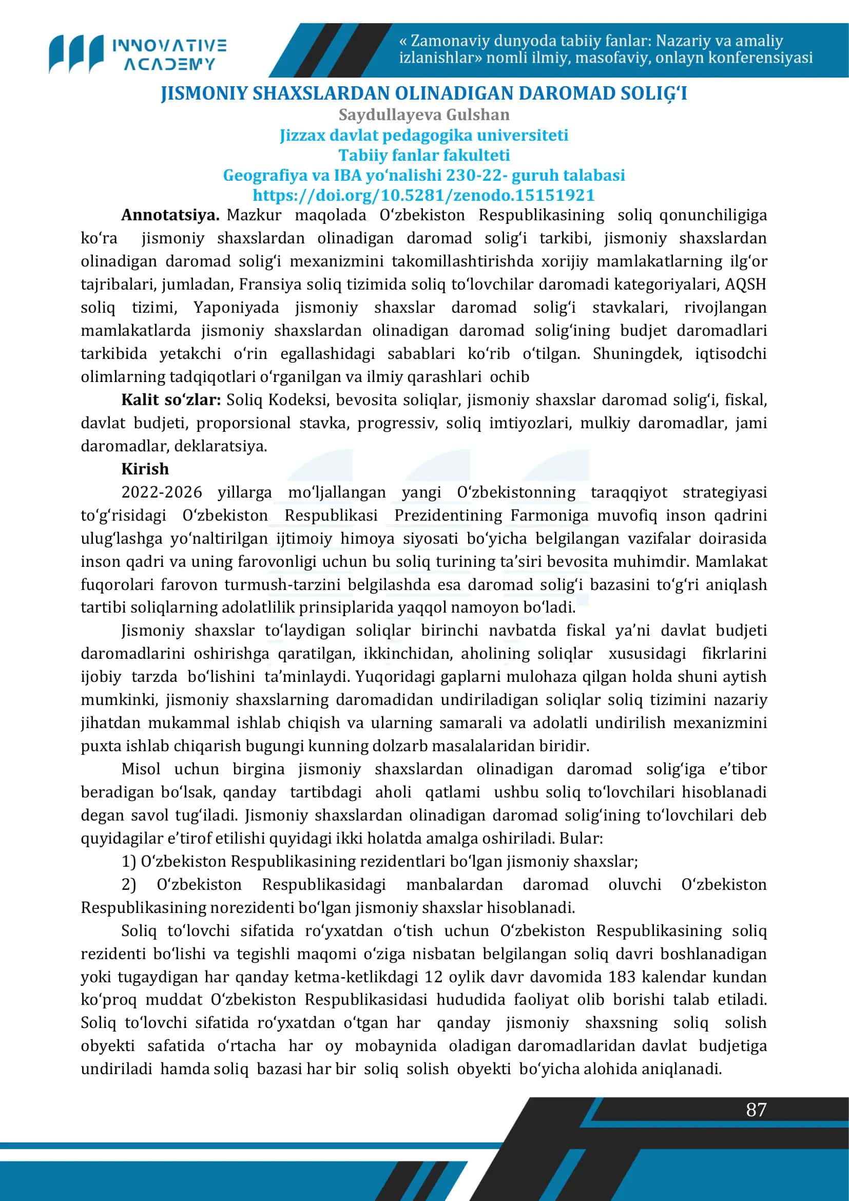 JISMONIY SHAXSLARDAN OLINADIGAN DAROMAD SOLIĢ‘I 1