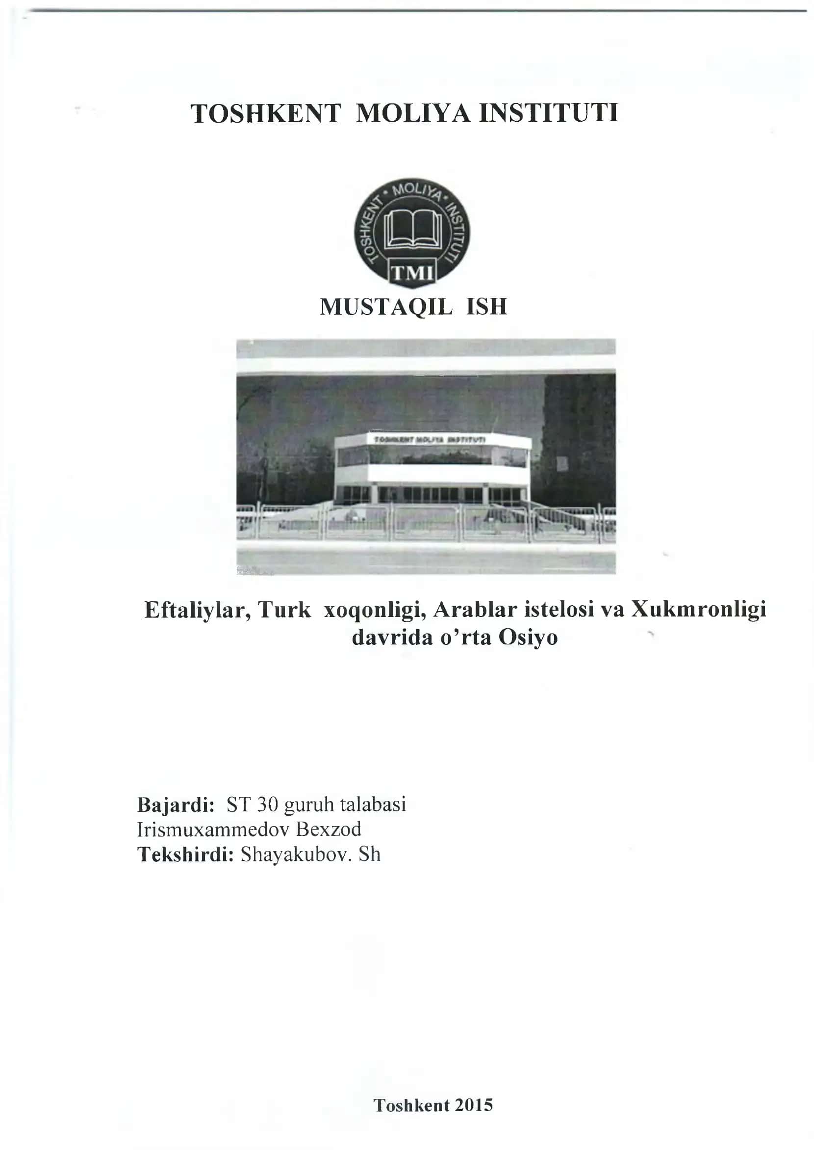 EFTALIYLAR, TURK XOQONLIGI, ARABLAR ISTE'LOSI VA HUKMRONLIGI DAVRIDA О RTA OSIYO 1