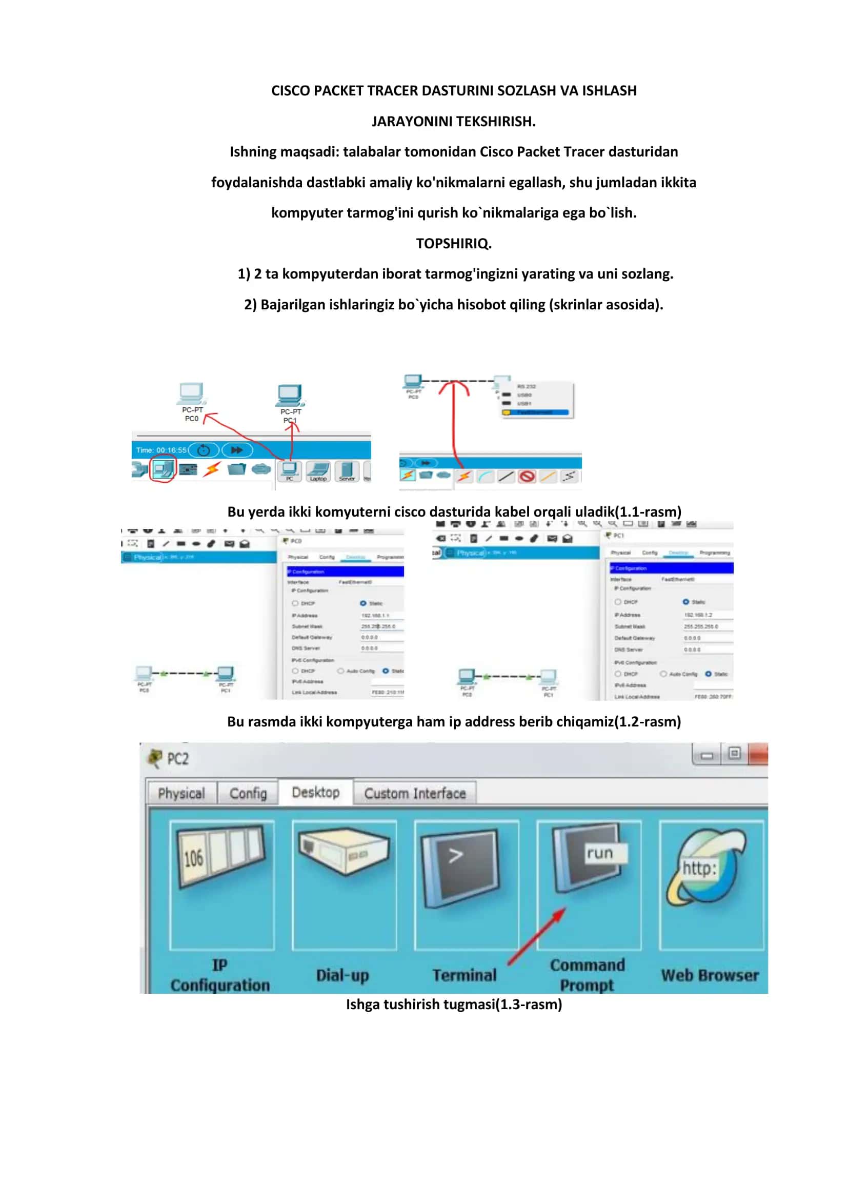 CISCO PACKET TRACER DASTURINI SOZLASH VA ISHLASH JARAYONINI TEKSHIRISH 1