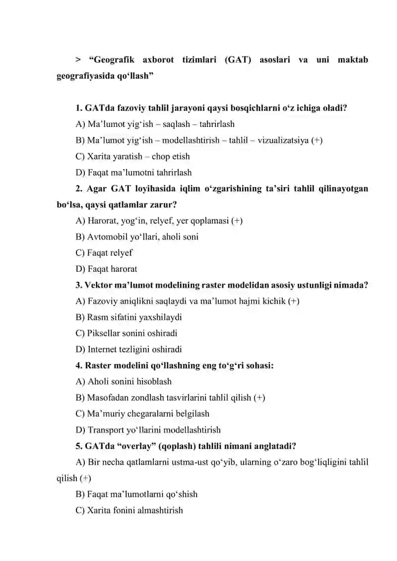 Geografik axborot tizimlari (GAT) asoslari va uni maktab geografiyasida qo‘llash