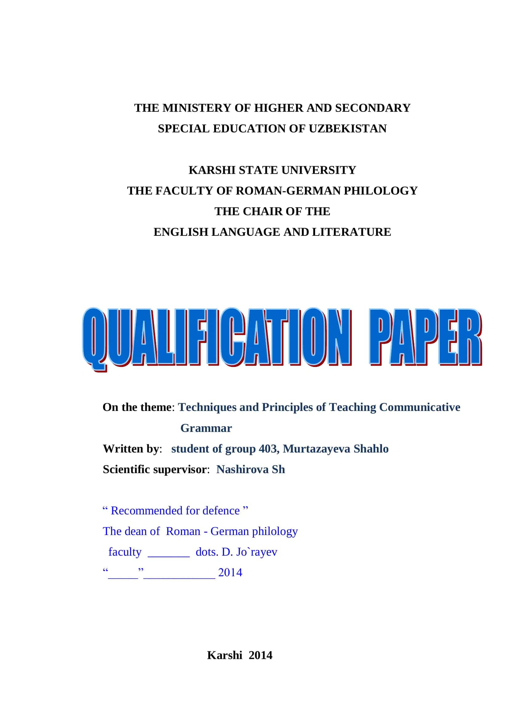 Techniques and Principles of teaching Communicative Grammar 1