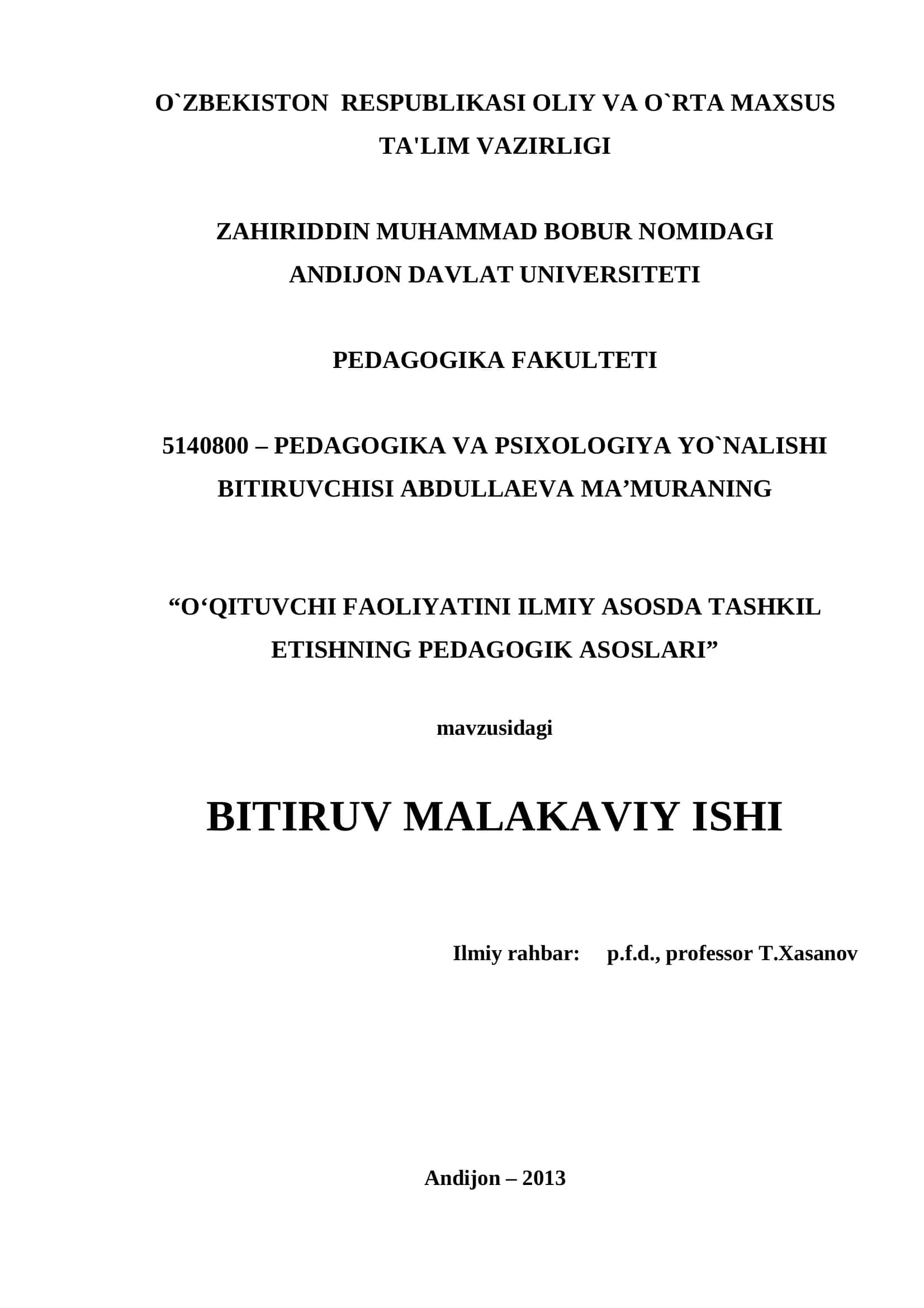 O‘QITUVCHI FAOLIYATINI ILMIY ASOSDA TASHKIL ETISHNING PEDAGOGIK ASOSLARI 1
