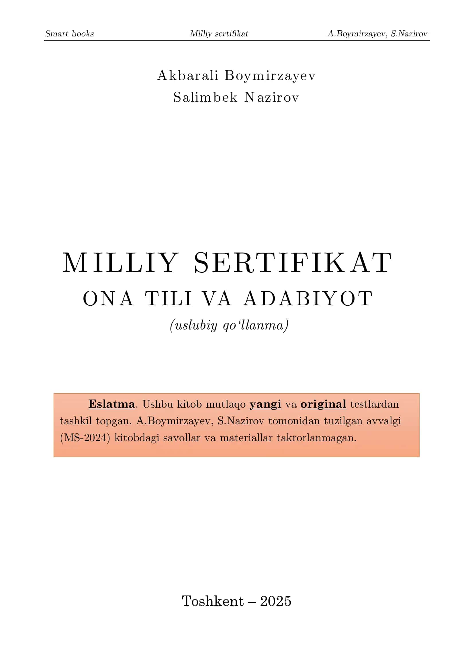Milliy sertifikat: ona tili va adabiyot 1