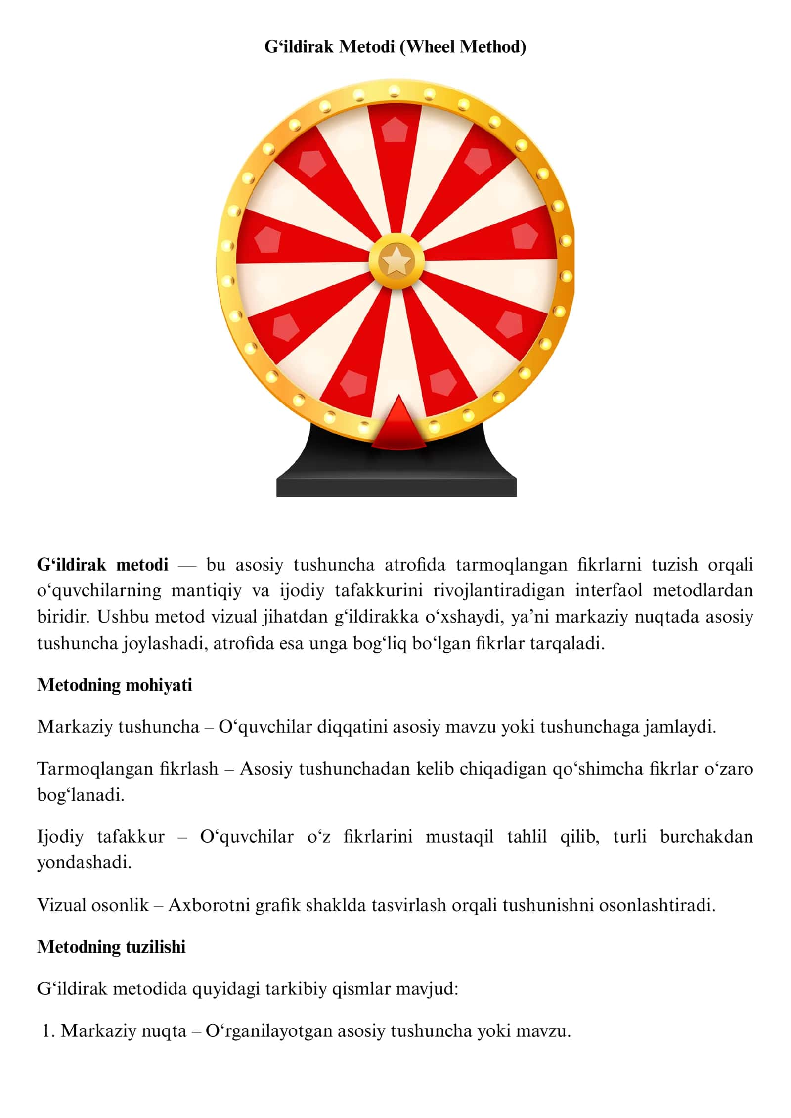 G‘ildirak Metodi (Wheel Method) 1