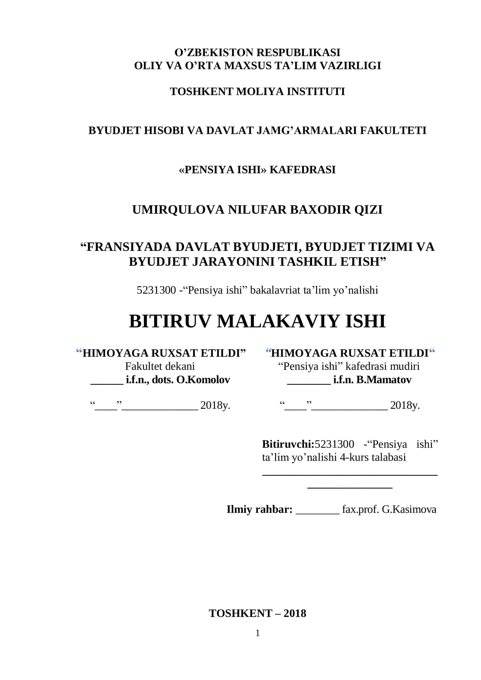 FRANSIYADA DAVLAT BYUDJETI, BYUDJET TIZIMI VA BYUDJET JARAYONINI TASHKIL ETISH 1