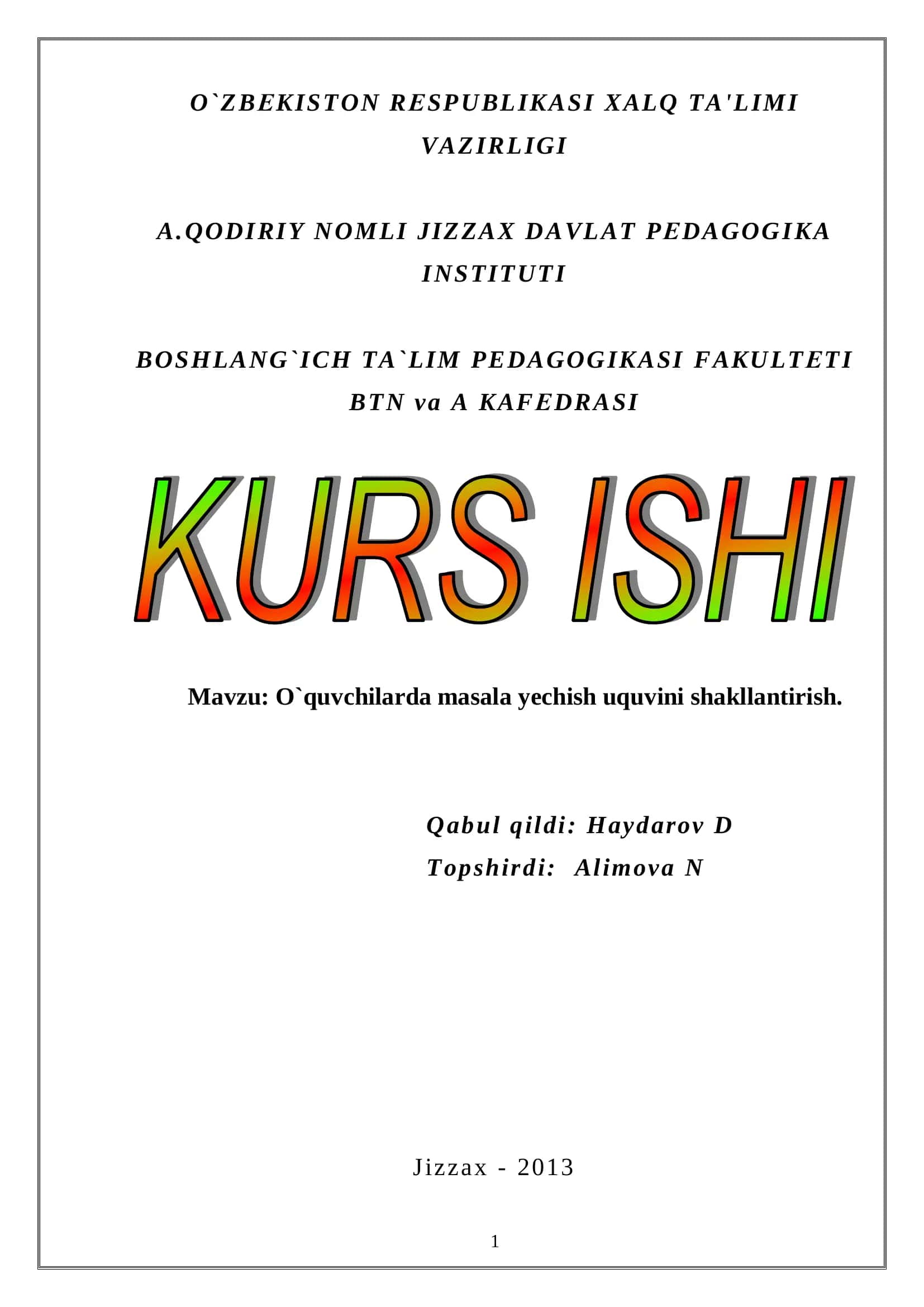 O`quvchilarda masala yechish uquvini shakllantirish 1