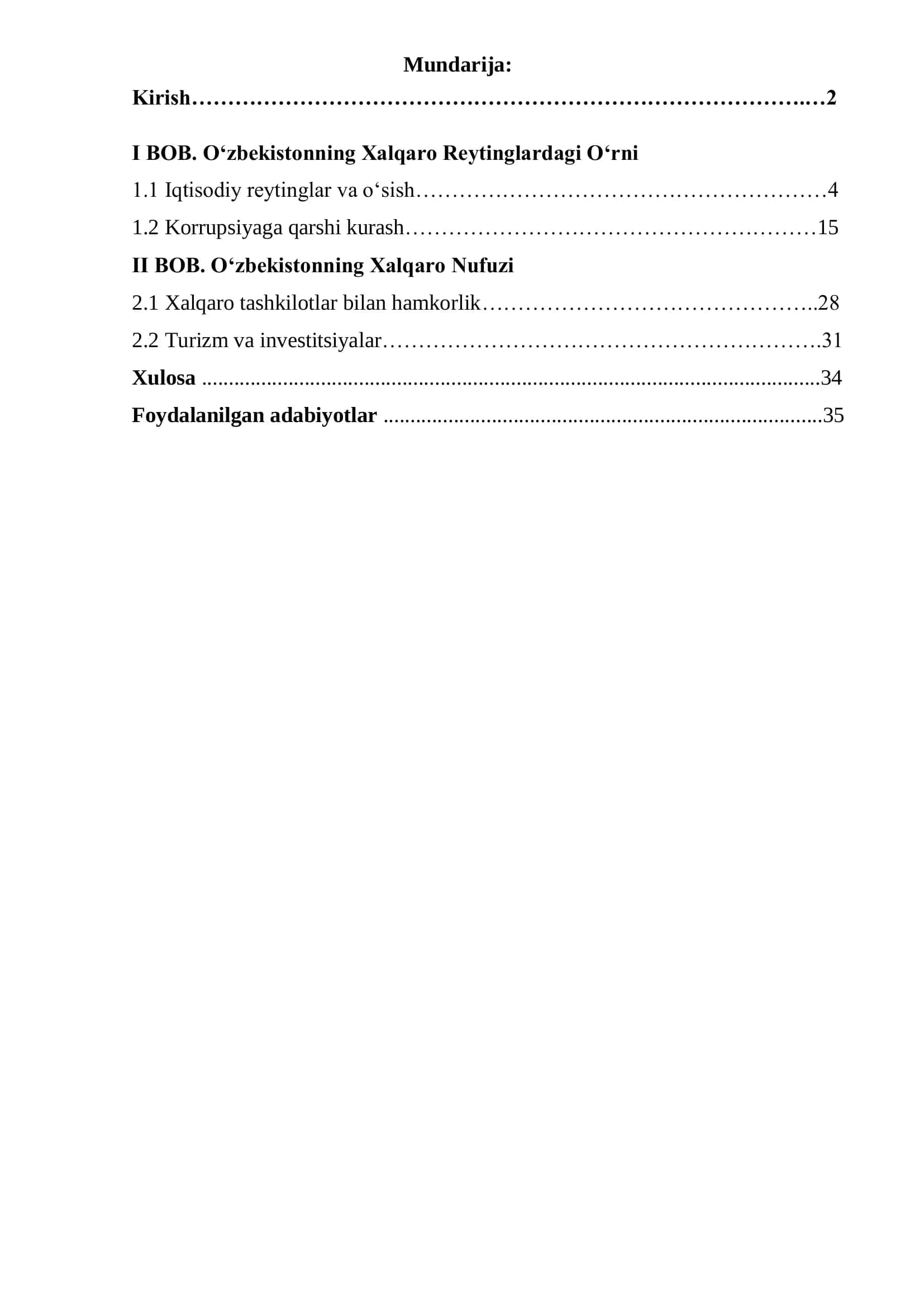 O‘zbekistonning Xalqaro Reytinglardagi O‘rni 1