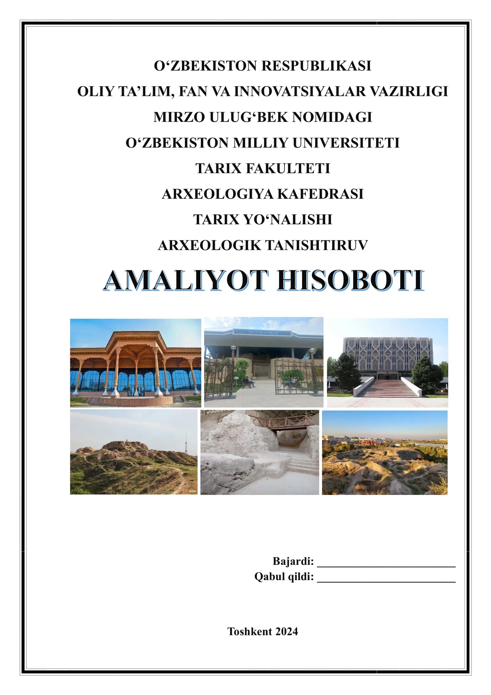 ARXEOLOGIK TANISHTIRUV amaliyot hisoboti 1