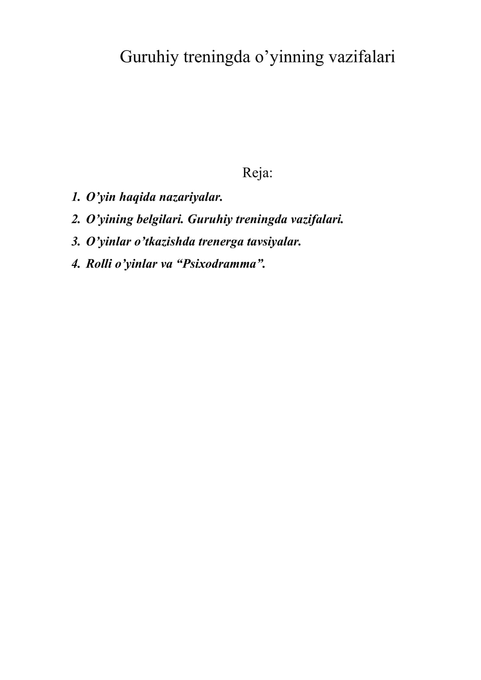 Guruhiy treningda o’yinning vazifalari 1