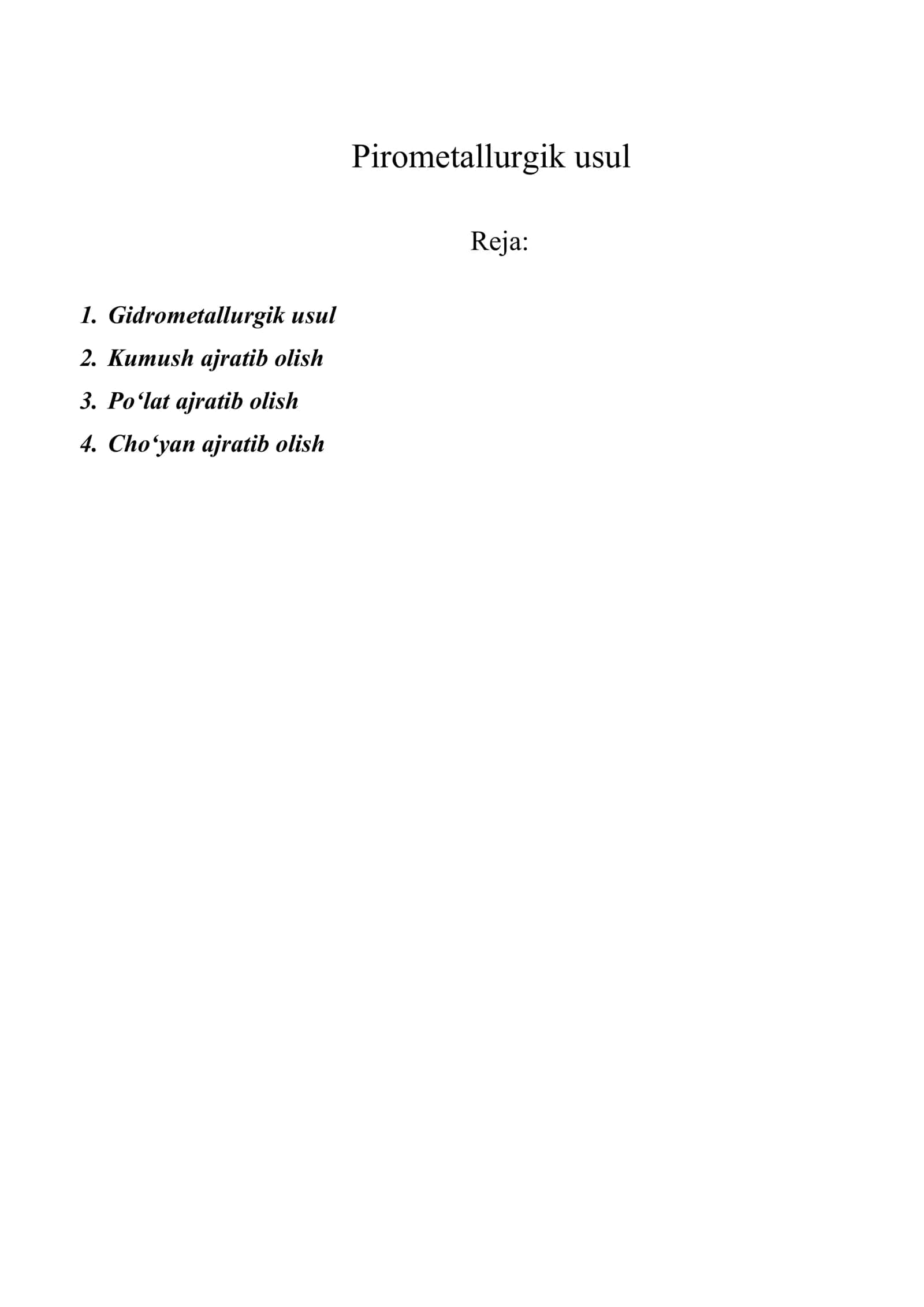 Pirometallurgik usul 1
