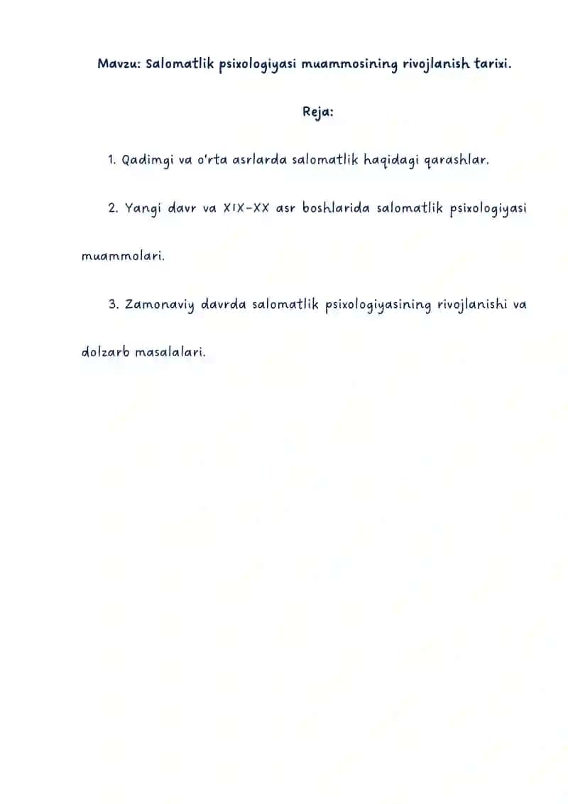 Salomatlik psixologiyasi muammosining rivojlanish tarixi