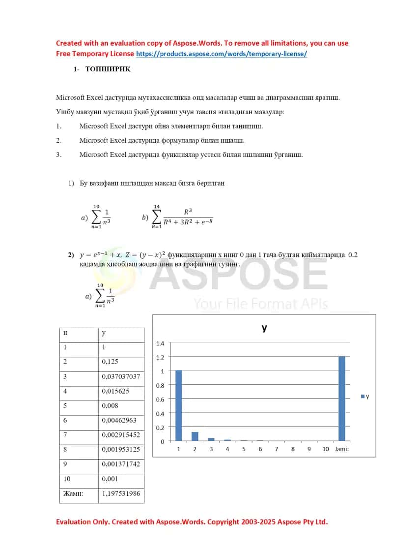 Microsoft Excel dasturida masalalarni yechish va diagramma yaratish taqdimoti 1