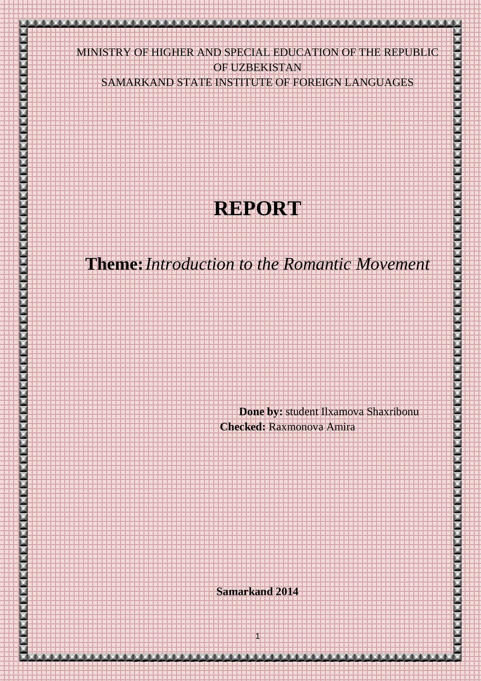 Theme: Introduction to the Romantic Movement 1
