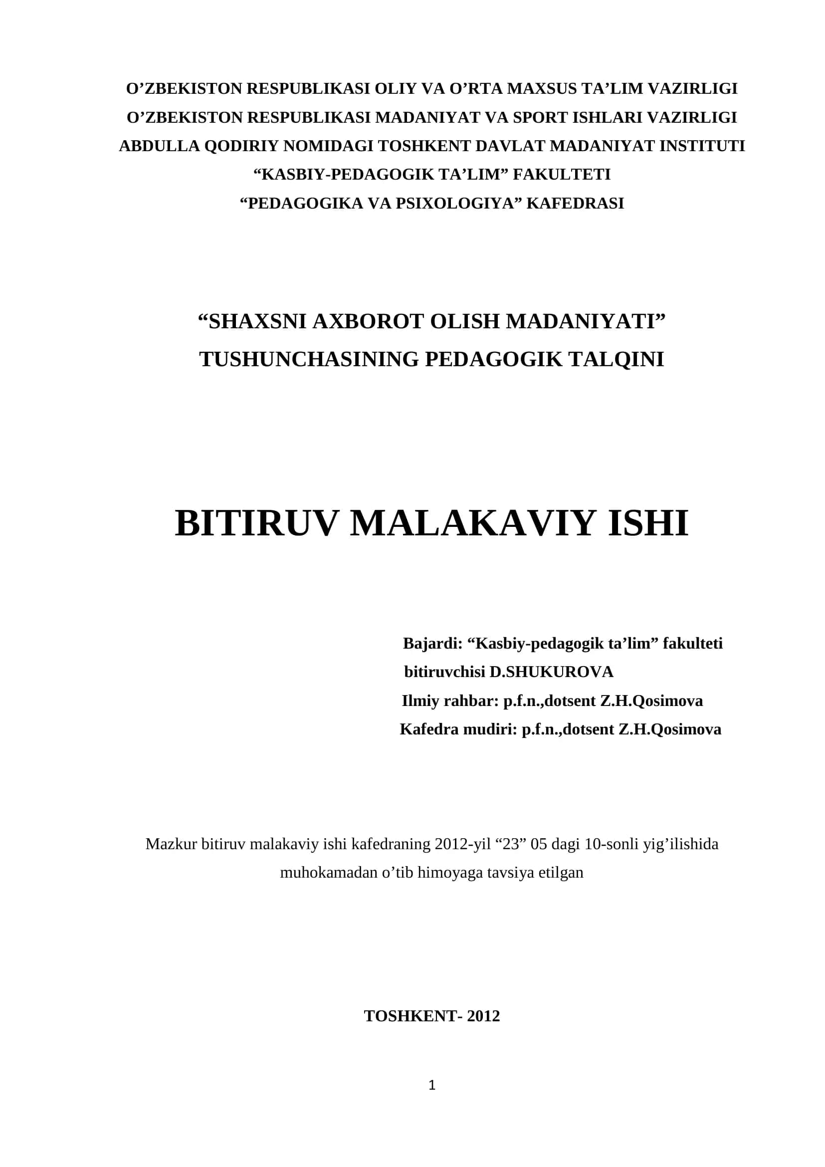 "SHAXSNI AXBOROT OLISH MADANIYATI" 1